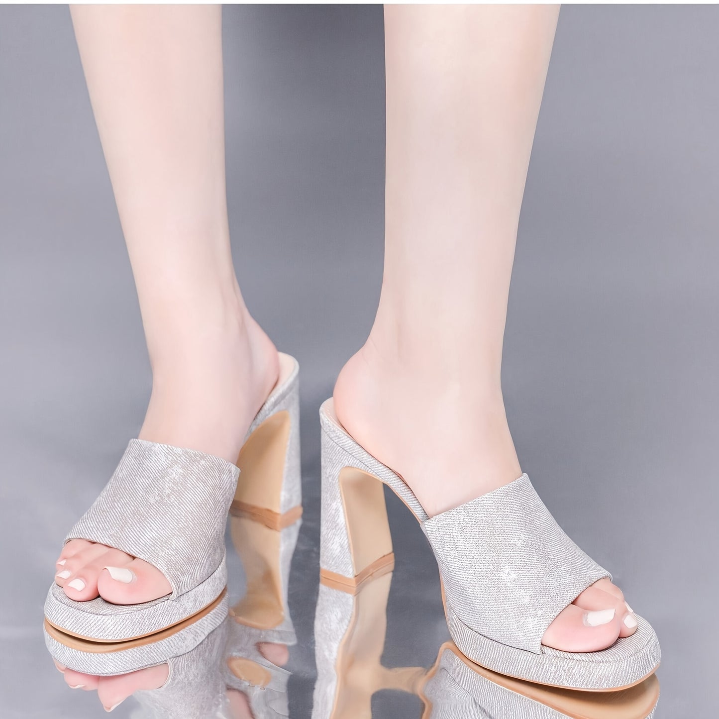 Belovely Women's Slip On Chunky Heel Platform Sandals 4 Inch Open Toe Mules with Imitation Cover Upper and PU Lining Comfortable Rubber Sole for Party Dating Daily and Vacation Wear