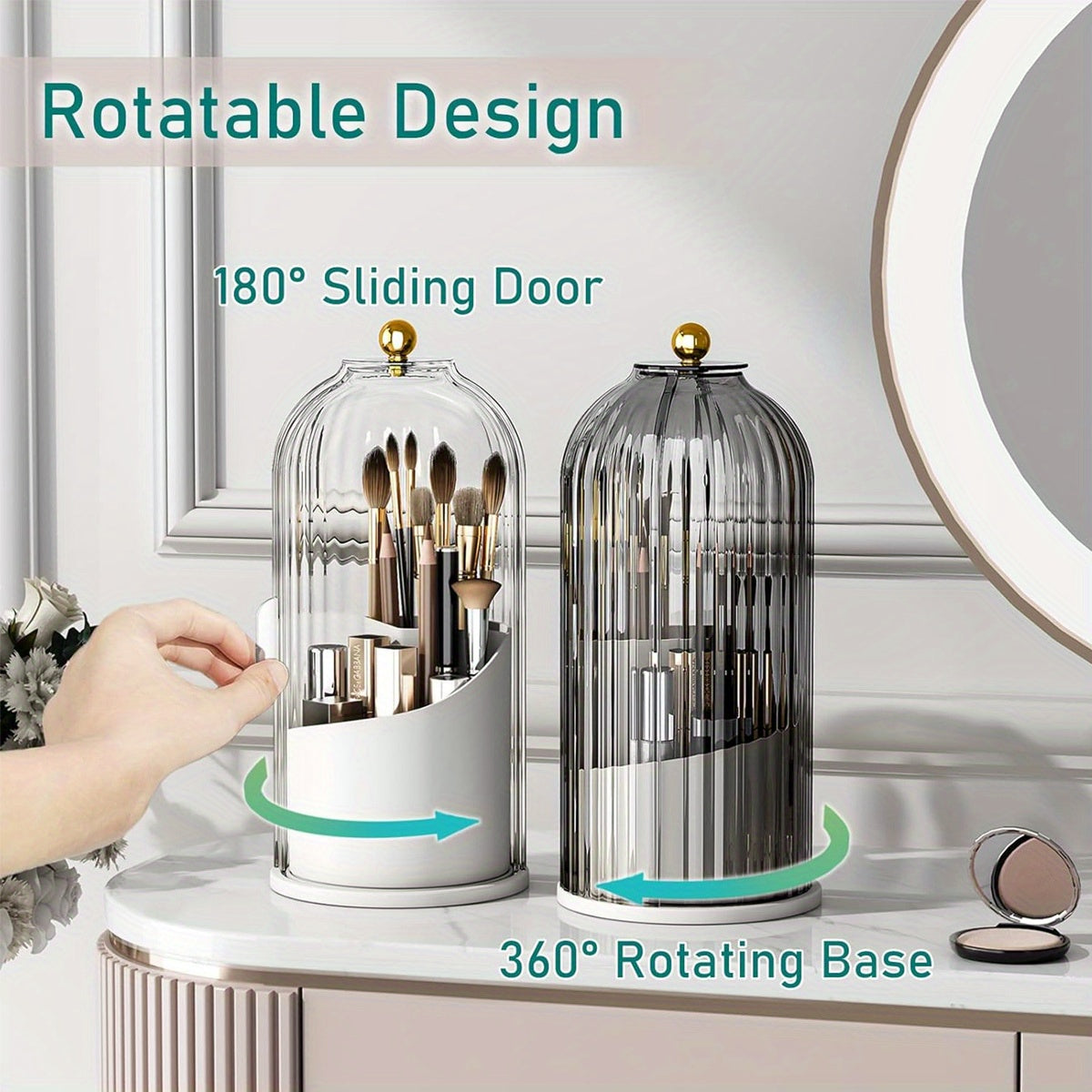 Rotating Makeup Brush Holder with Lid for Organized Vanity