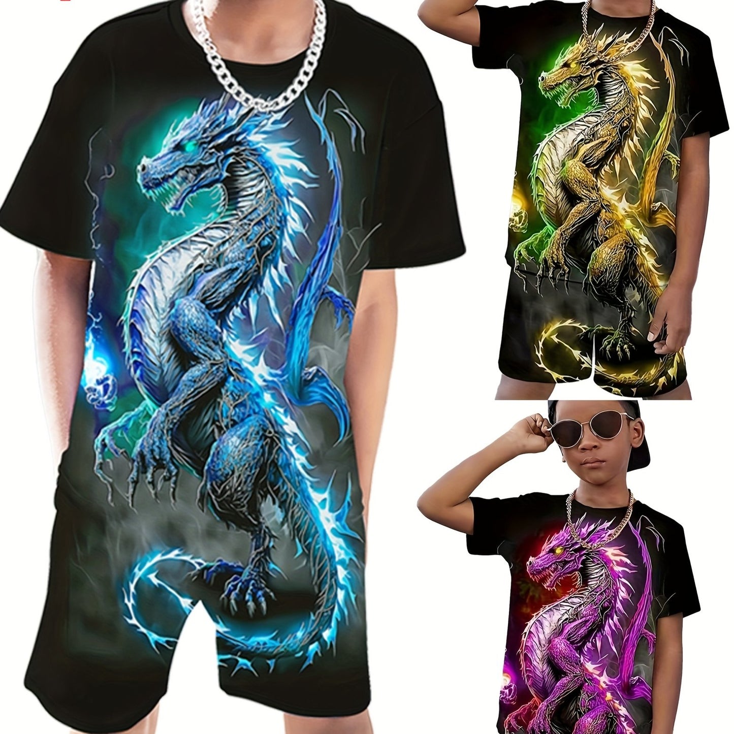 Three Sets Of Six Piece Short Sleeve Shirt And Shorts Sets For Boys Aged 4 To 14 Made Of High Quality Polyester Perfect For Outdoor Activities