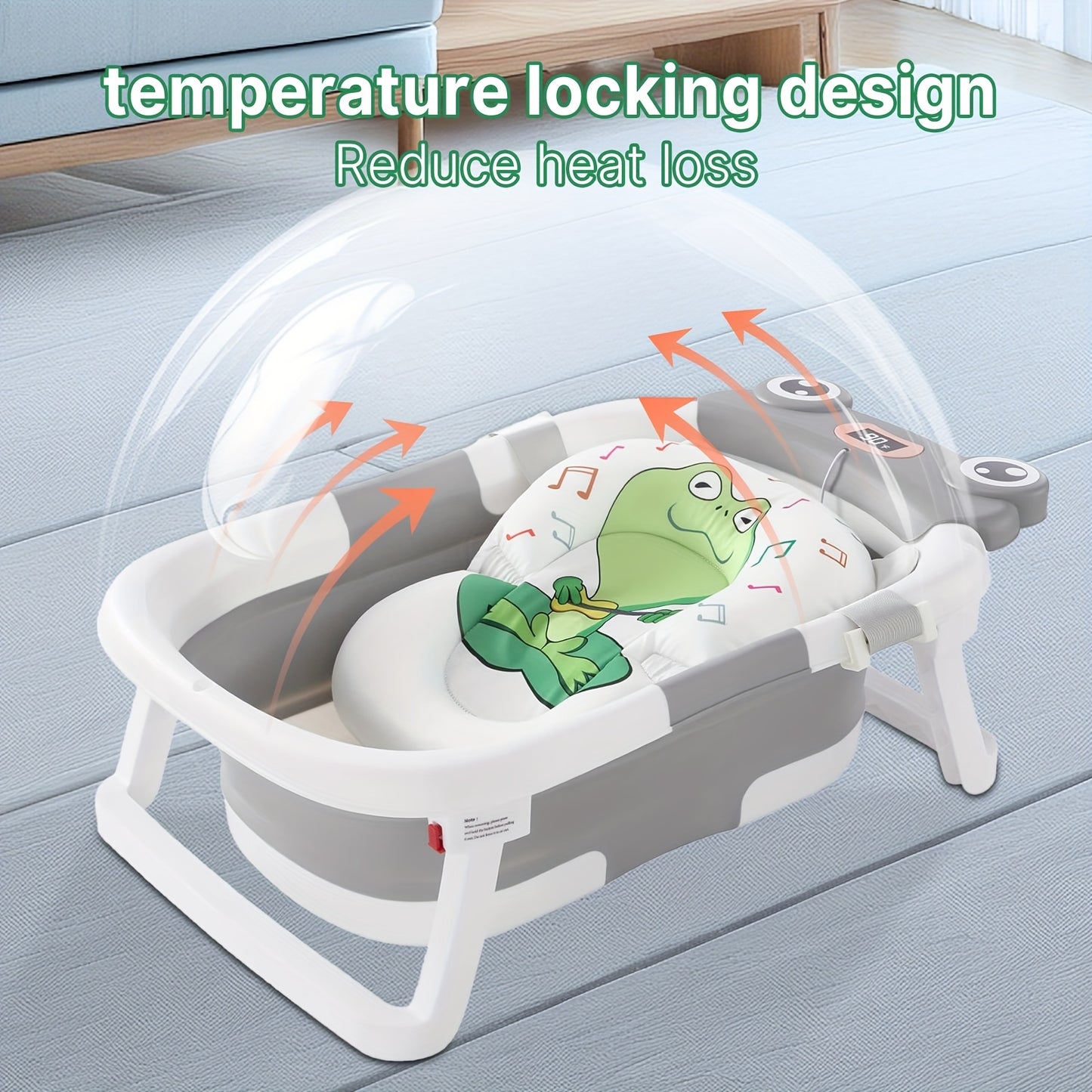 Foldable Bathtub for Youngsters with Soft Cushion and Thermometer