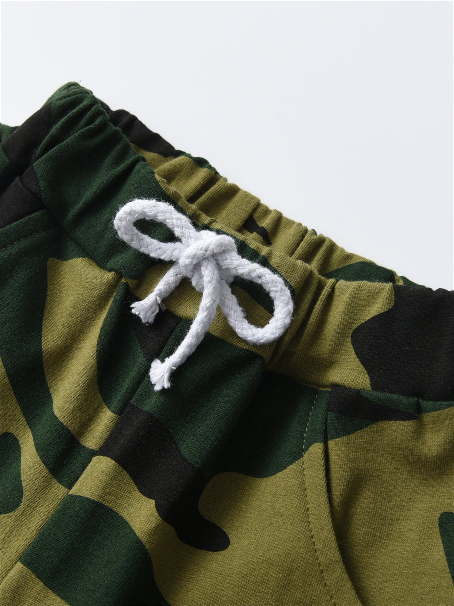 Summer Kids Boys Casual Short Sleeve Letter T Shirt And Camouflage Shorts Clothing Set For Outdoor Activities