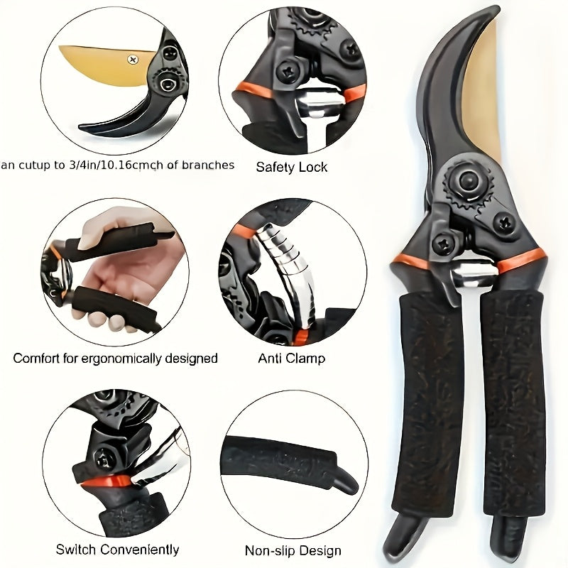 Heavy Duty Manual Pruning Shears with Ultra Sharp Steel Blades and Ergonomic Non Slip Handles Professional Garden Clippers for Roses Trees Shrubs Hedges Multi Purpose Manual Garden Shears for Right Handed Gardeners