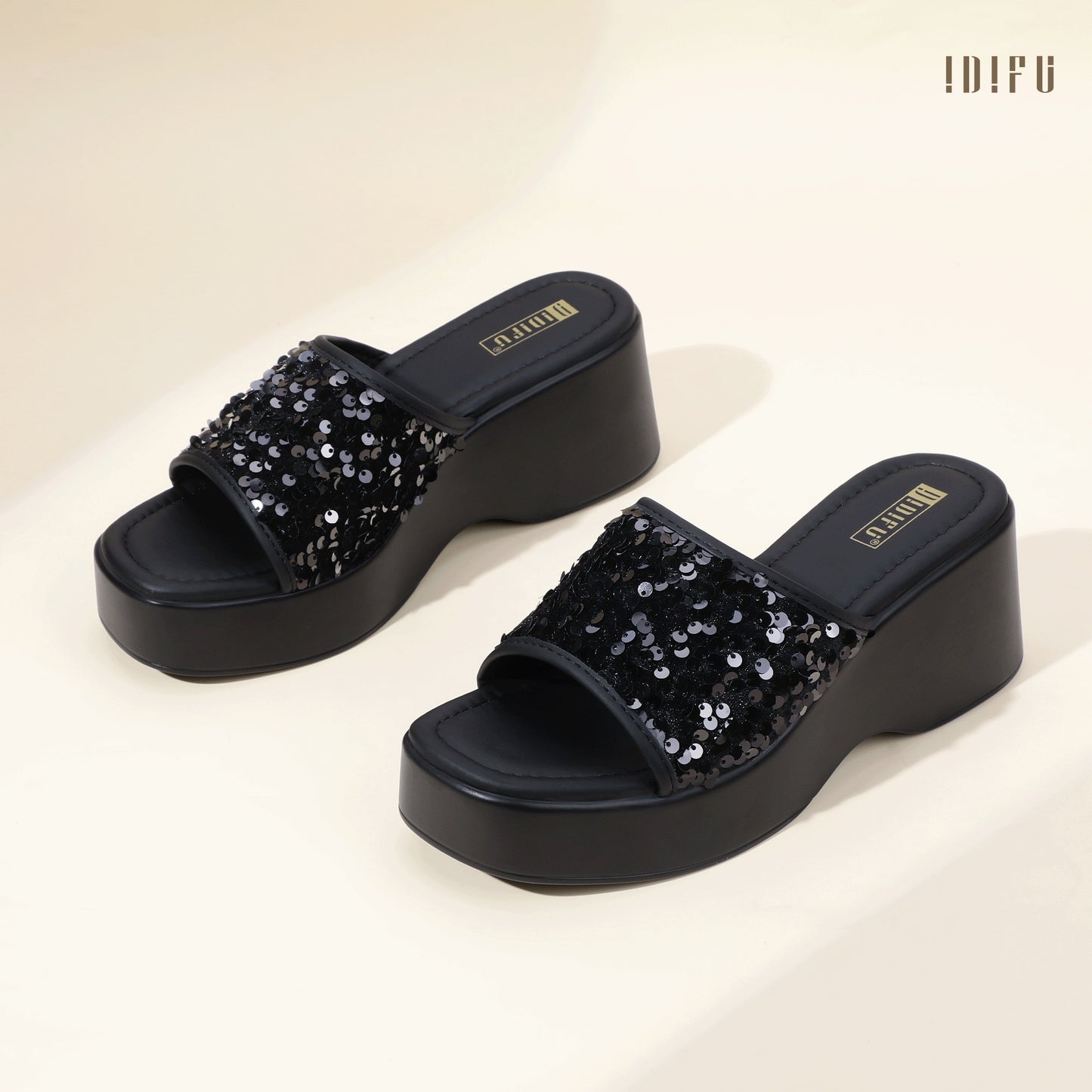 IN3 Platform Wedge Sandals for Women Sparkly Low Chunky Slides Summer Beach Cute Comfortable Slip On Wedges Square Open Toe Trendy Small Dressy Womens Sandals