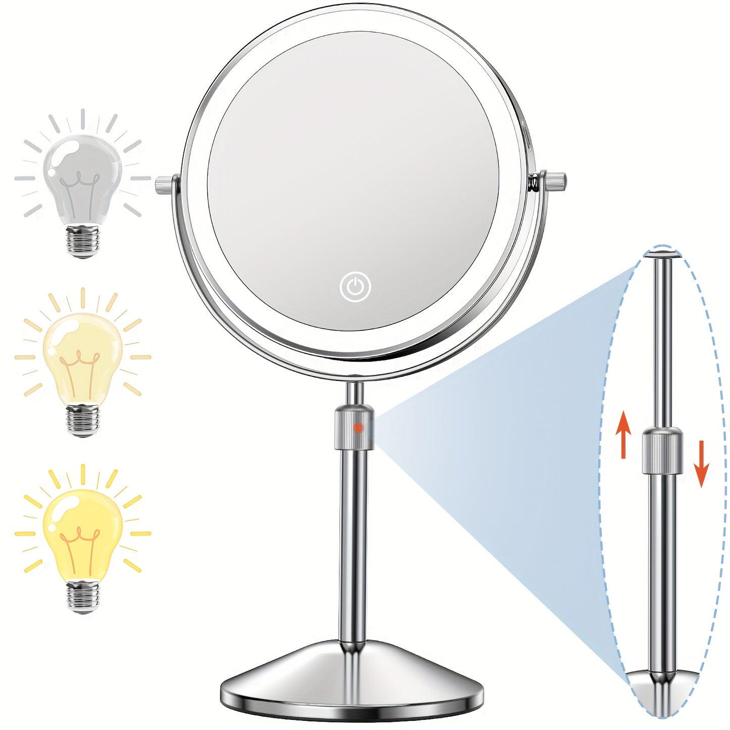 Lighted Rechargeable Vanity Mirror with Adjustable Height and Double Sided