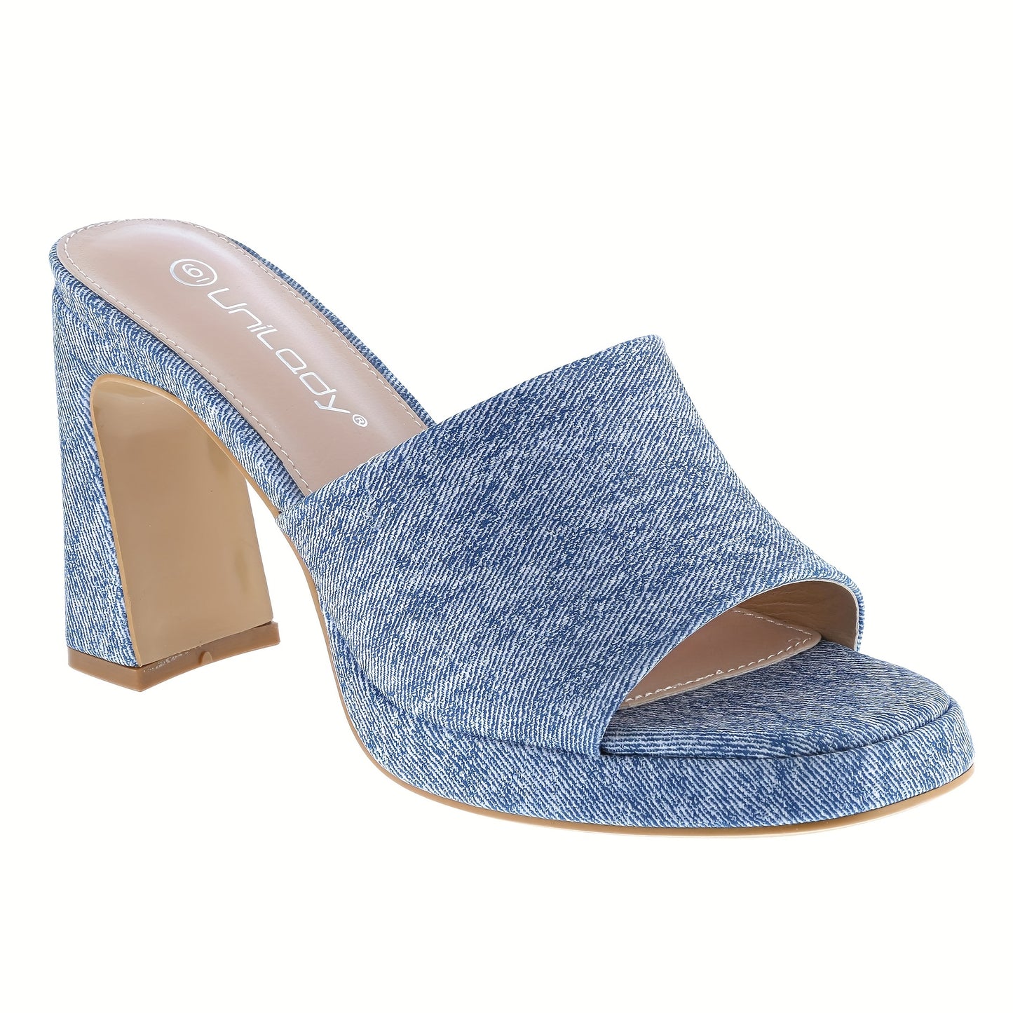Belovely Women's Slip On Chunky Heel Platform Sandals 4 Inch Open Toe Mules with Imitation Cover Upper and PU Lining Comfortable Rubber Sole for Party Dating Daily and Vacation Wear