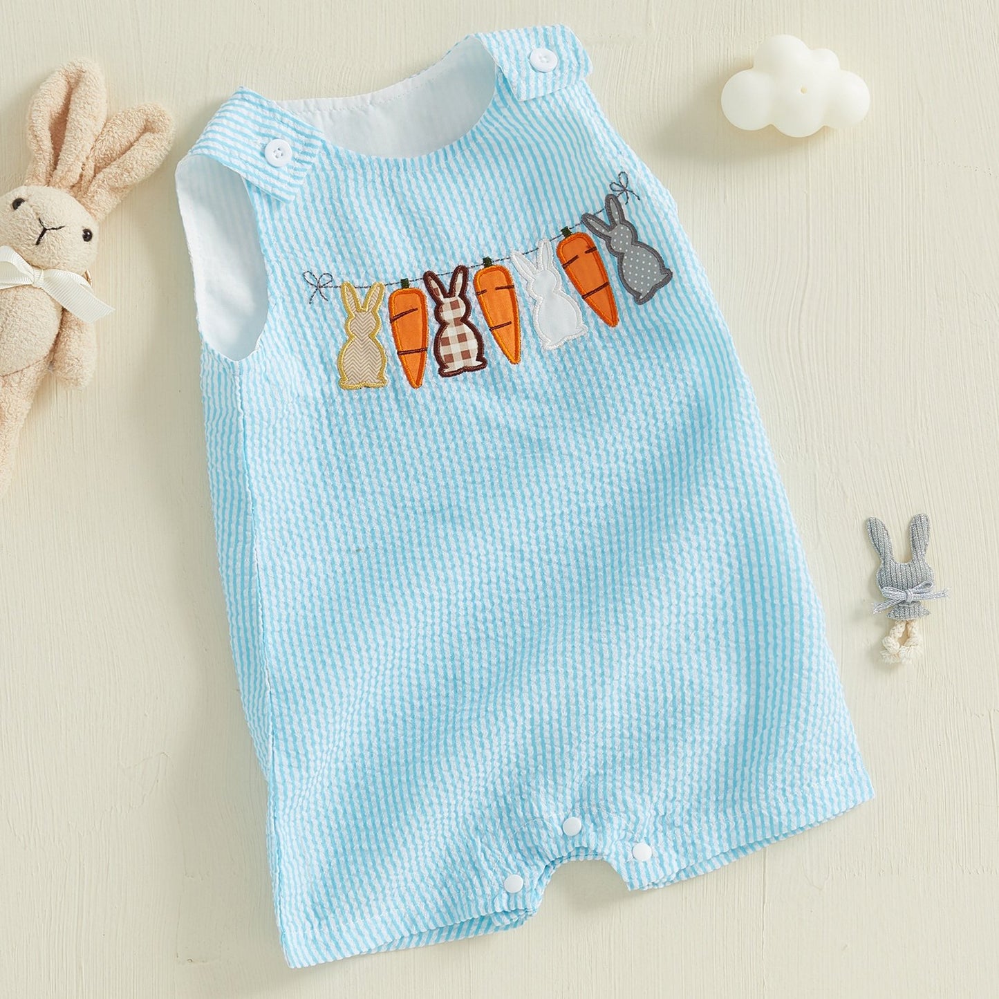 Toddler Girls Boys Overall Rompers Easter Clothes Rabbit Carrot Embroidered Sleeveless Baby Bodysuits Jumpsuits for Outdoor Fun