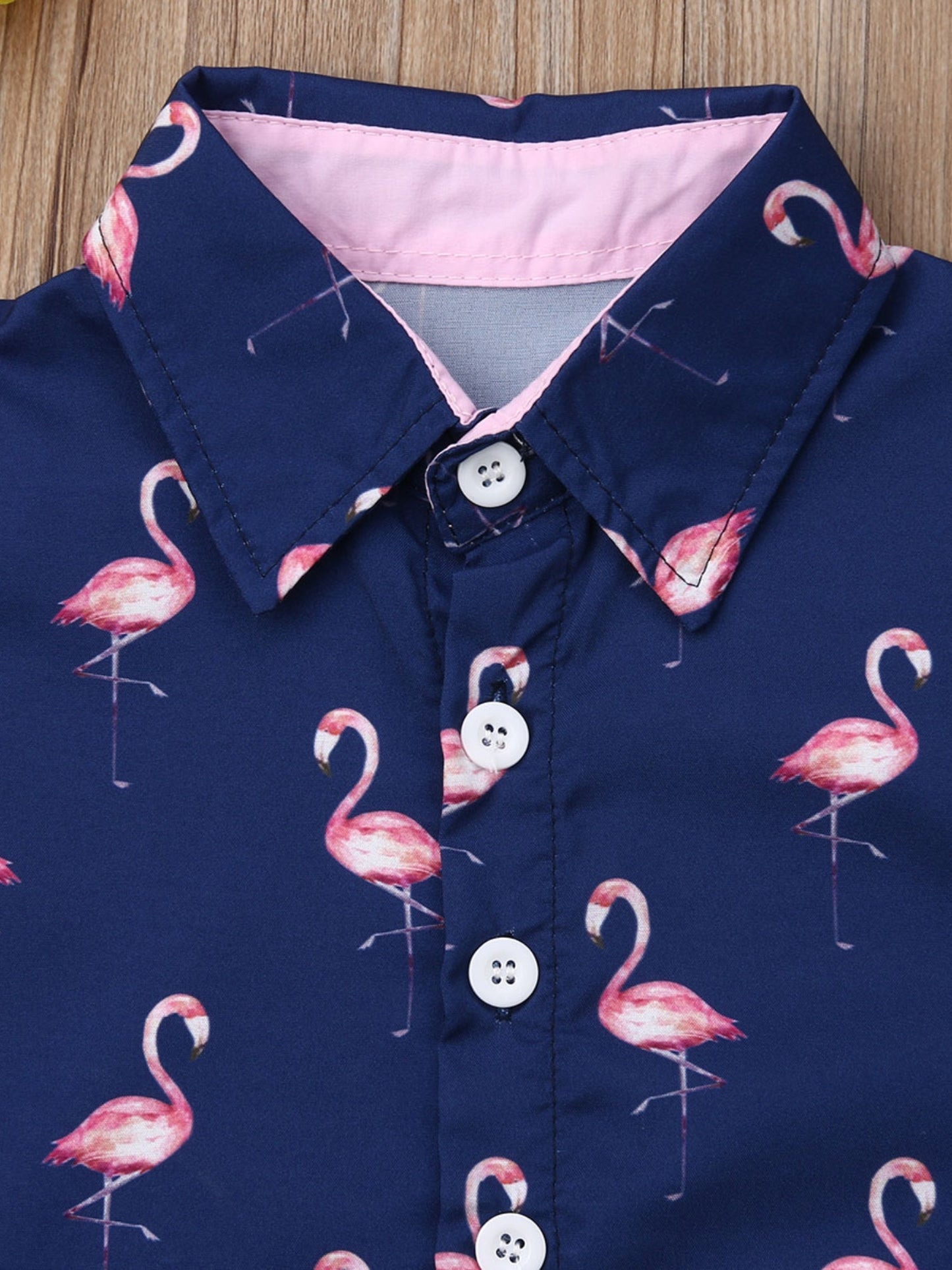 Youngsters Boys Summer Flamingo Print Shirt and Solid Shorts Clothes Set for Outdoor Fun