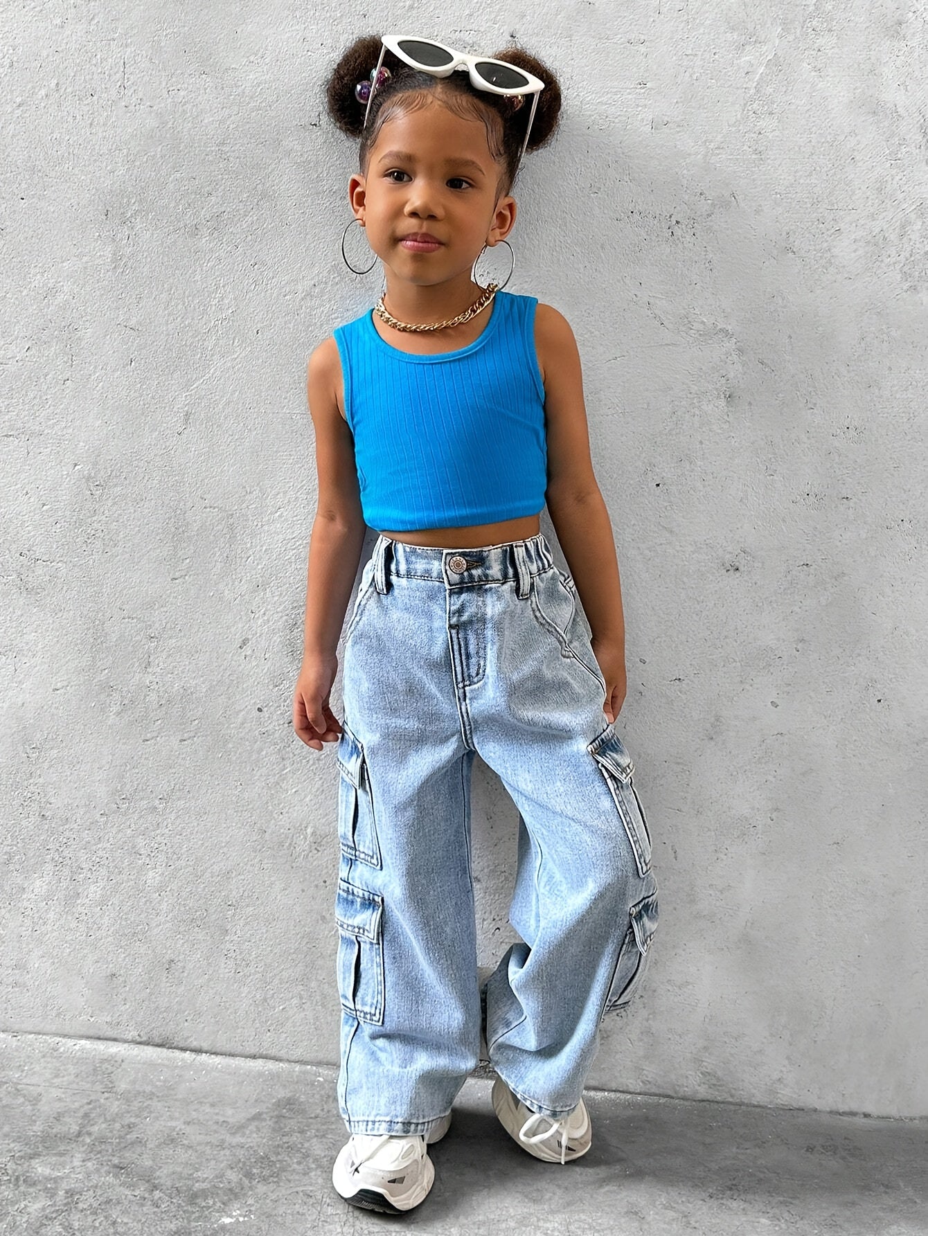 Girls New Fashionable Casual Baggy Jeans With Pockets