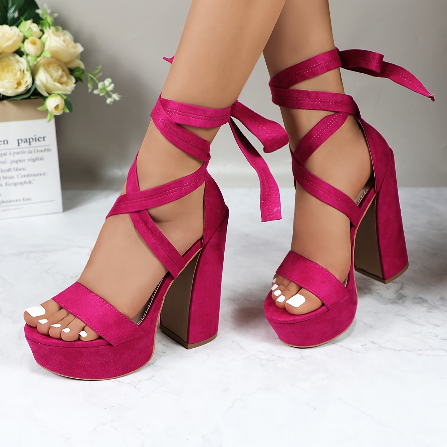 Glaze Women's Lace Up Platform Block Heel Sandals Comfortable Sexy Charming Cute