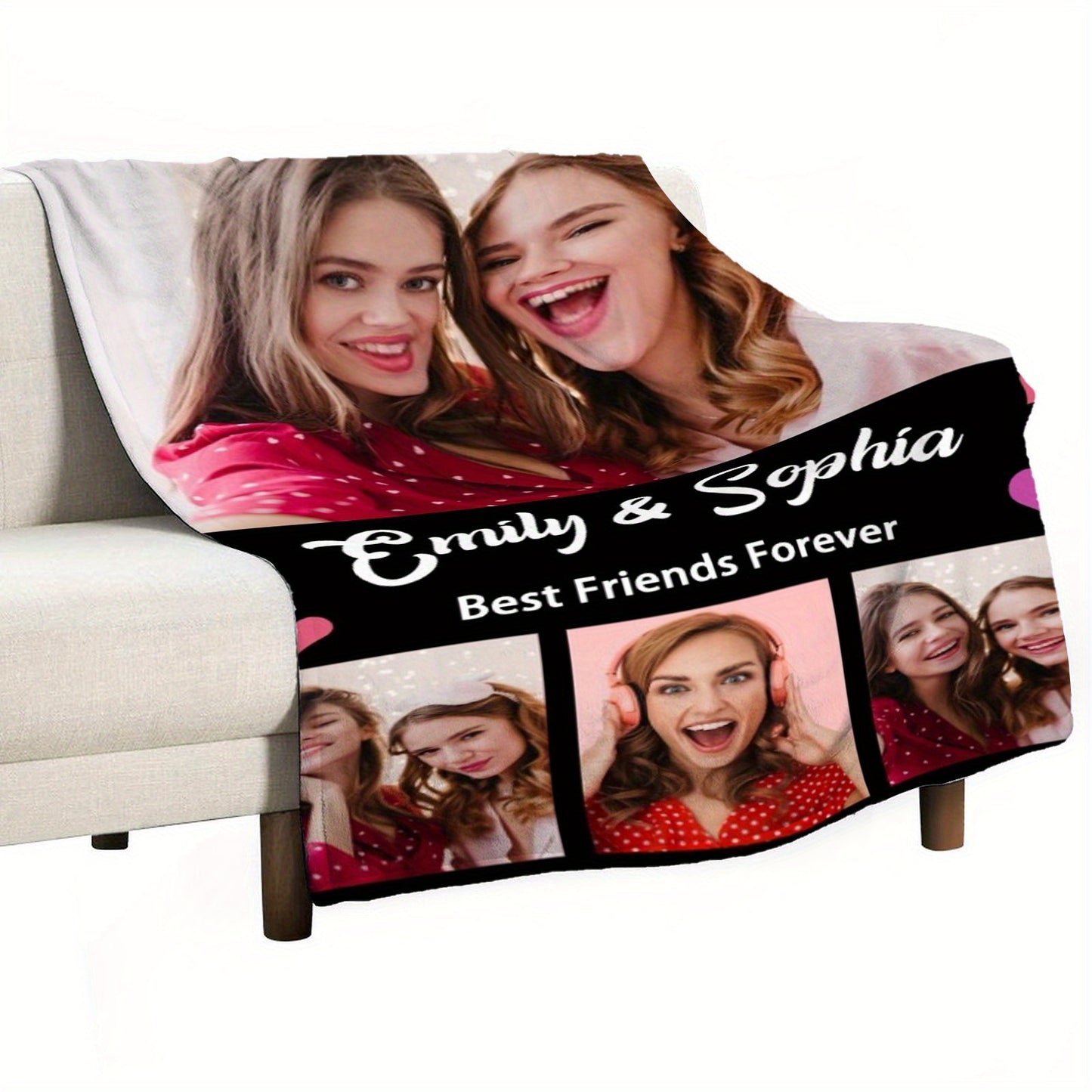 Personalized Photo Blanket for Best Friends Custom Milestone Gift with Photos Names Mid-Century Modern Premium Flannel 30x40 to 60x80 Made in USA