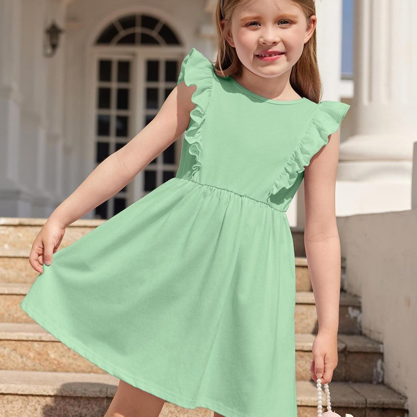 Toddler Girls Ruffle Sleeve Backless Summer Dress for Baby Girls Ages 2 to 6 Years