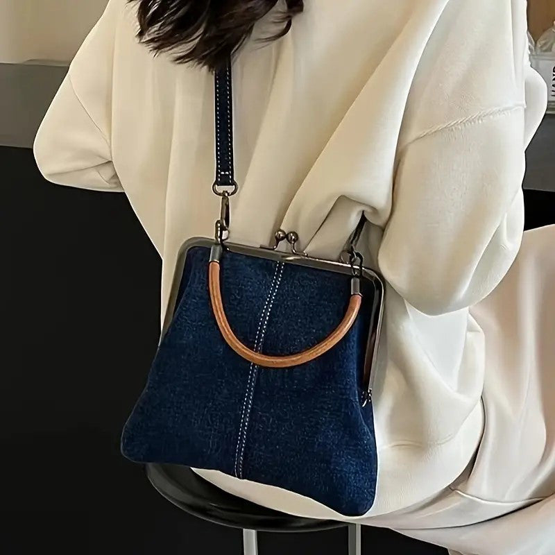 Handmade Denim Women's Crossbody Bag with Detachable Strap
