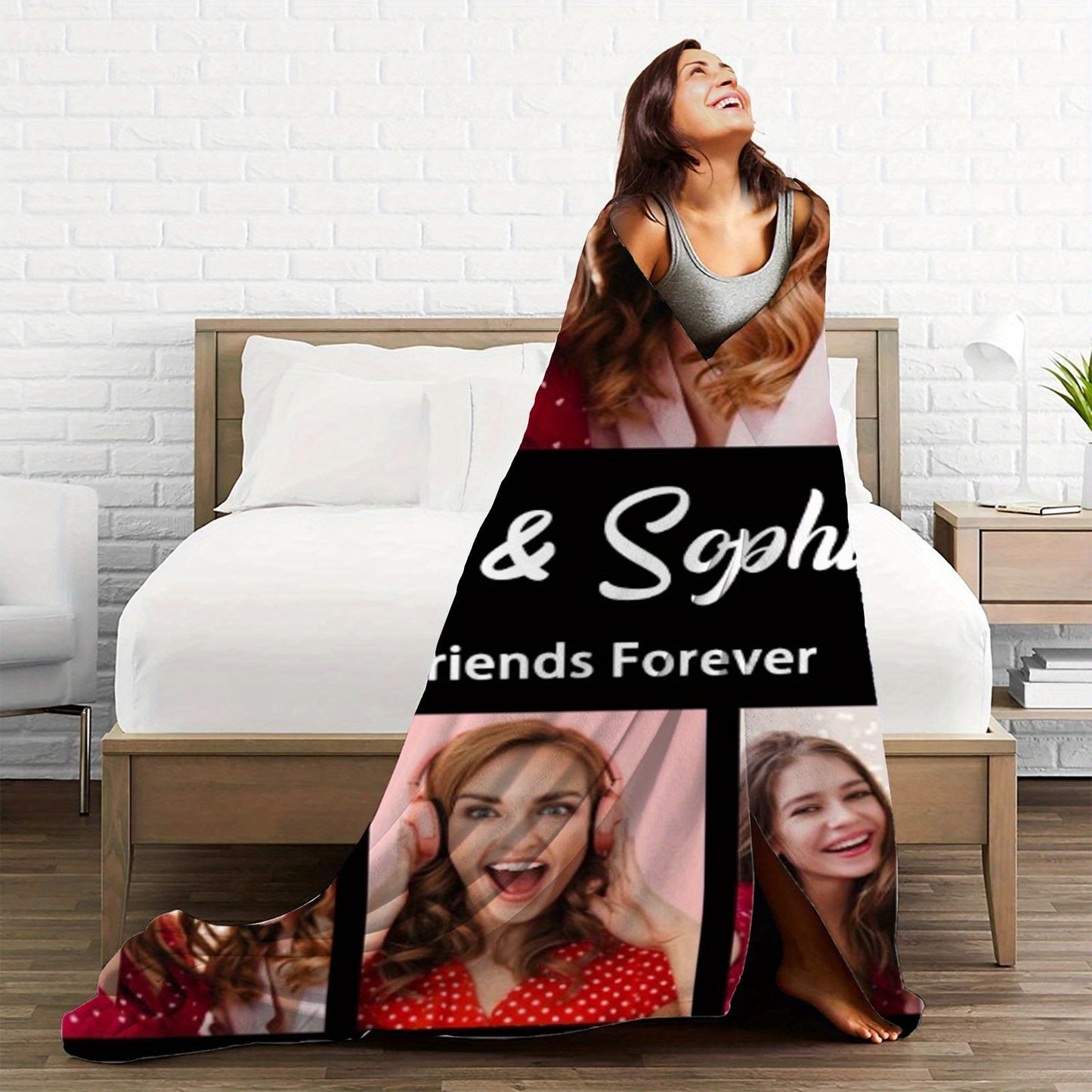 Personalized Photo Blanket for Best Friends Custom Milestone Gift with Photos Names Mid-Century Modern Premium Flannel 30x40 to 60x80 Made in USA