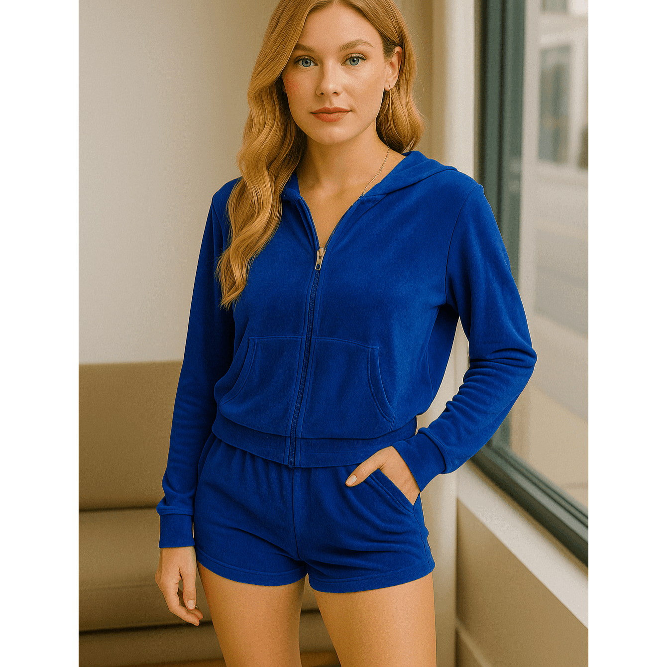 Womens Velour Tracksuit Set with Athletic Zip Up Hoodie