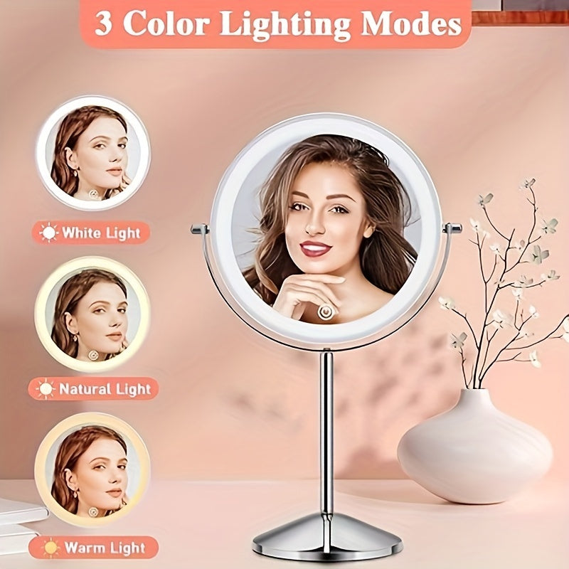 Lighted Rechargeable Vanity Mirror with Adjustable Height and Double Sided
