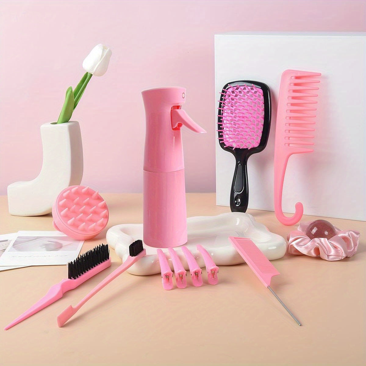 Hair Brush Set with Detangling Tools and Scalp Massager