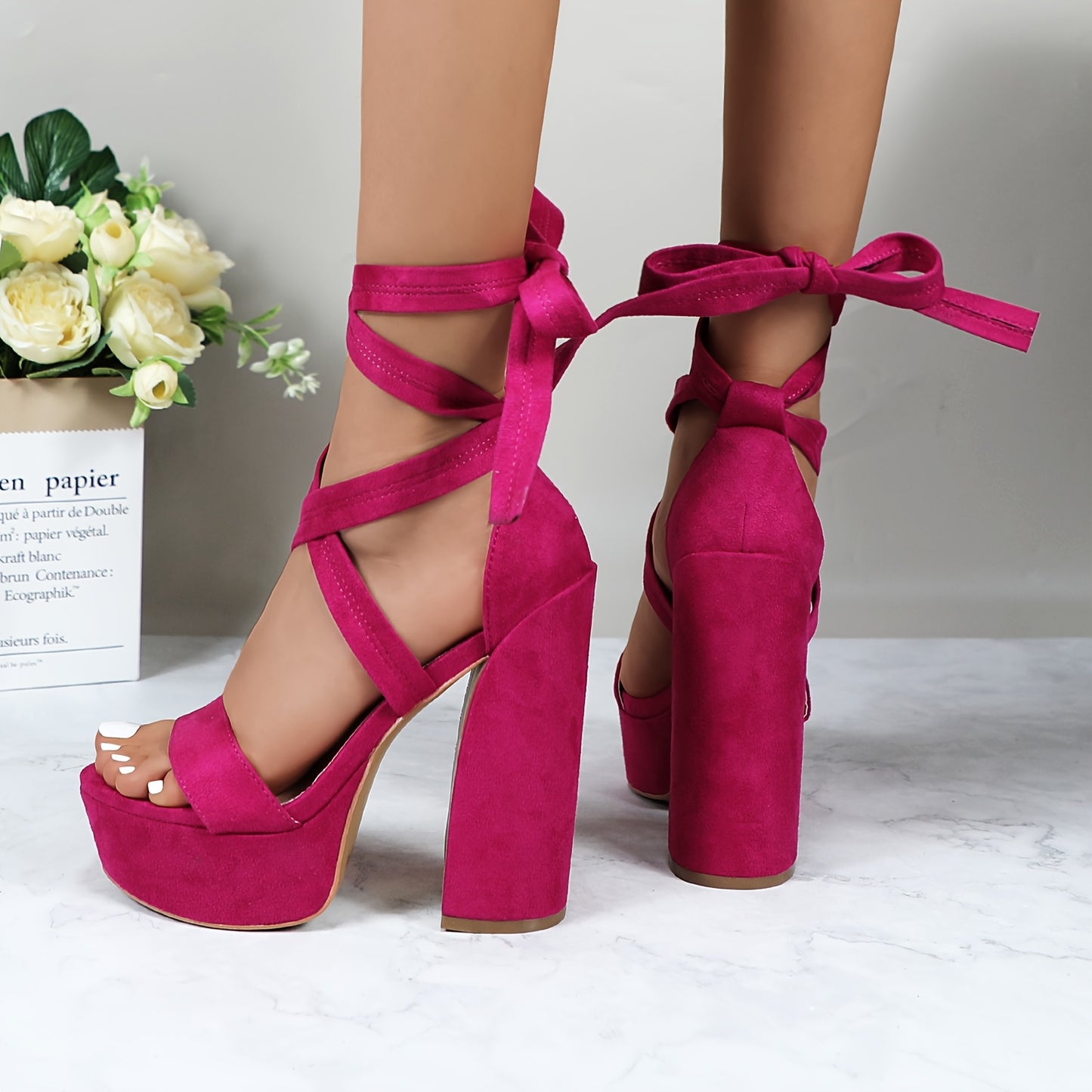 Glaze Women's Lace Up Platform Block Heel Sandals Comfortable Sexy Charming Cute