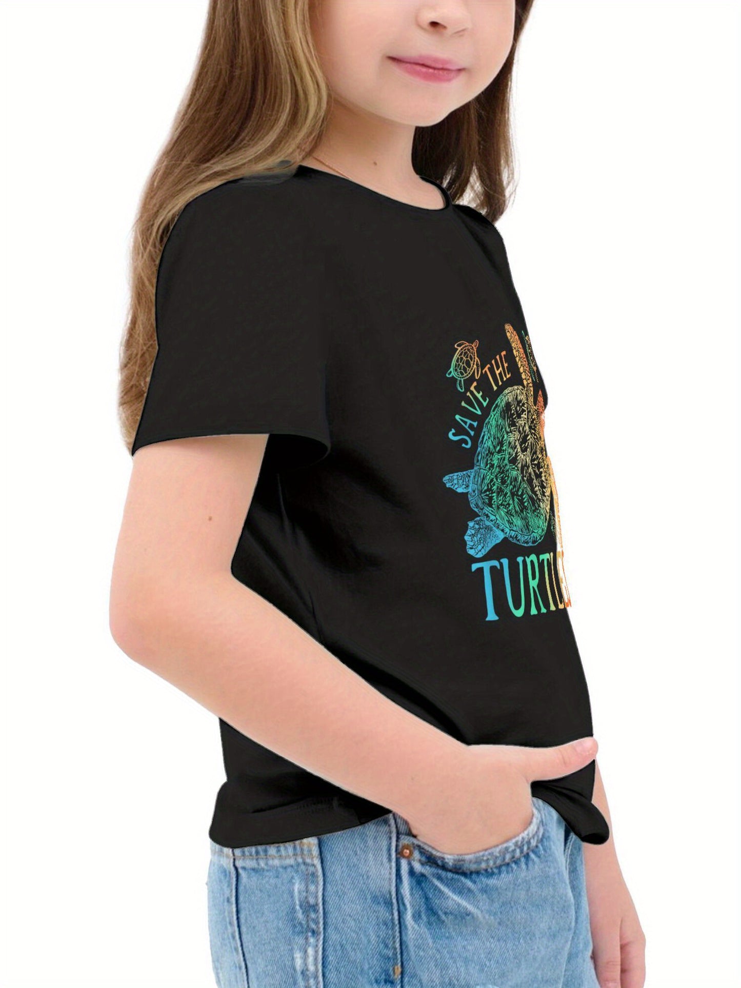 Save The Turtles Tie Dye Sea Turtle Graphic T Shirt For Kids 100 Percent Cotton Slim Fit Casual Round Neck Marine Life Awareness Top