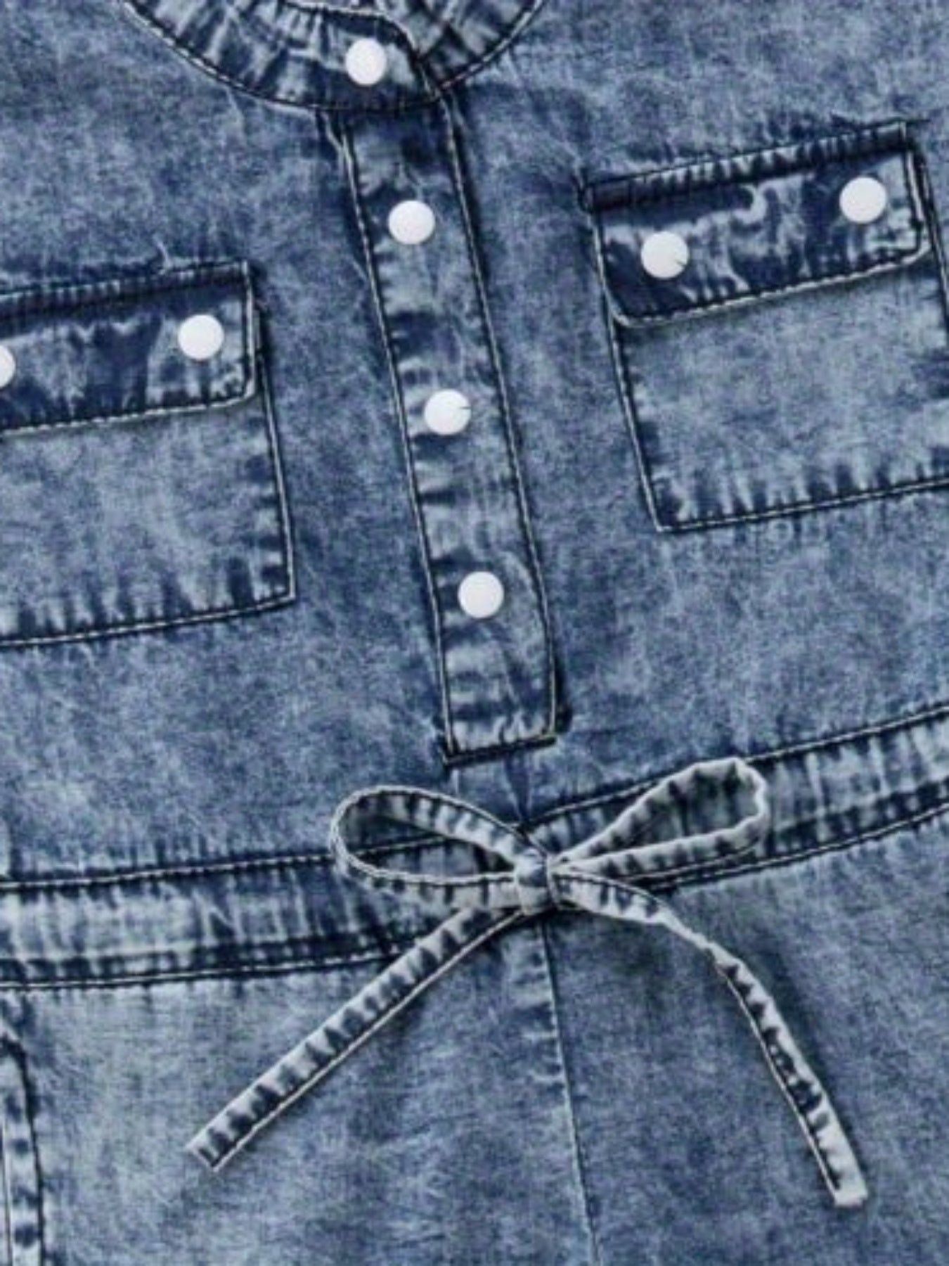 Girls Denim Jumpsuit Cute Sleeveless Folded Collar Button Outfit with Chest Pockets All Season Solid Color Woven Clothing