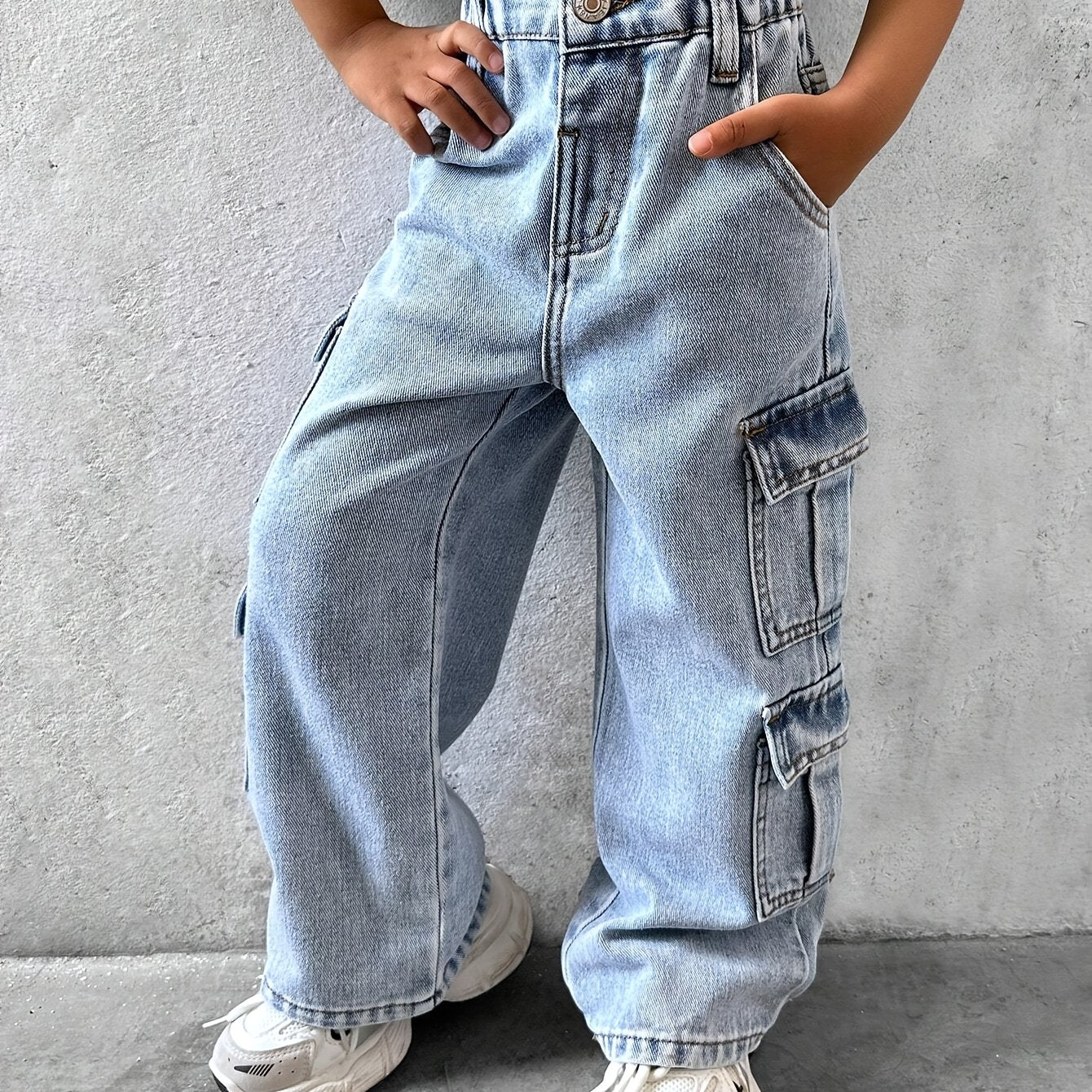 Girls New Fashionable Casual Baggy Jeans With Pockets