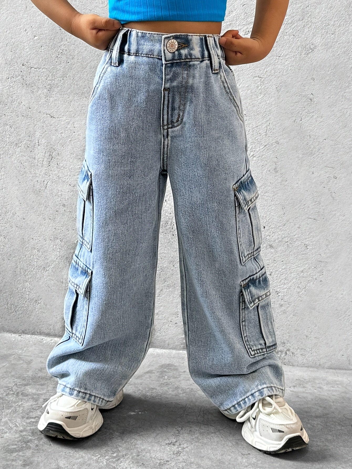 Girls New Fashionable Casual Baggy Jeans With Pockets