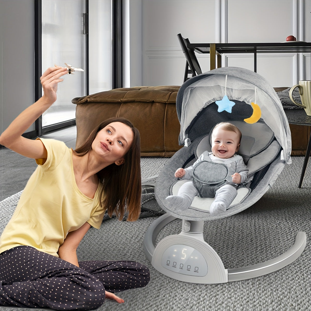 Motorized Baby Swing with Remote Control and 10 Melodies