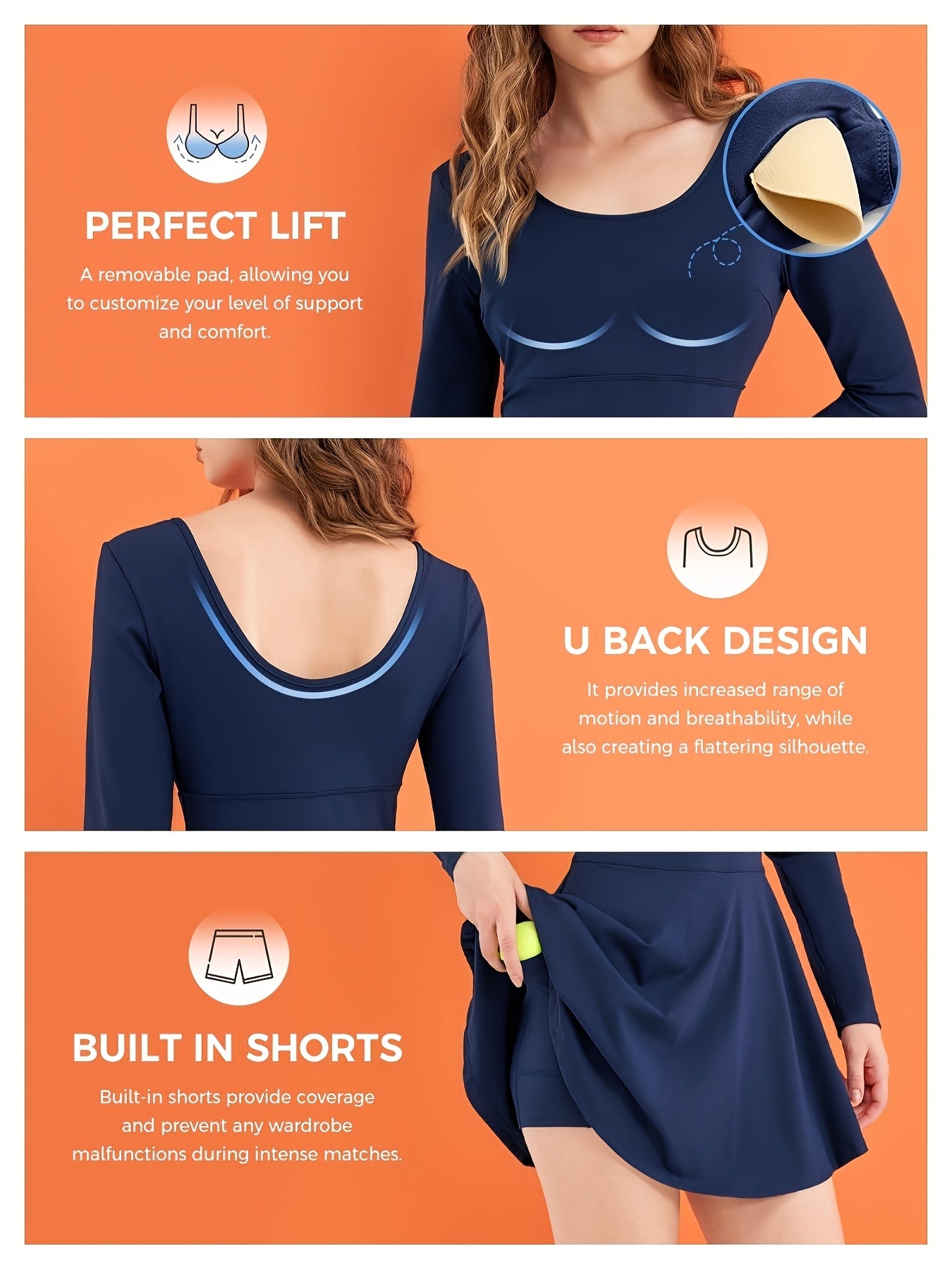 Women's 2-in-1 Tennis Golf Dress with Built-In Shorts