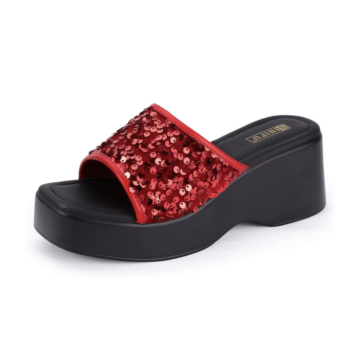 IN3 Platform Wedge Sandals for Women Sparkly Low Chunky Slides Summer Beach Cute Comfortable Slip On Wedges Square Open Toe Trendy Small Dressy Womens Sandals