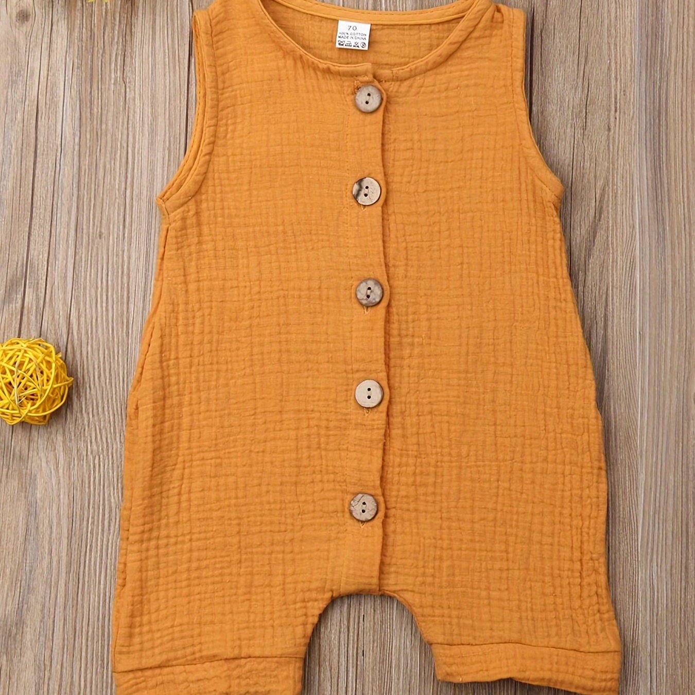 Newborn Baby Boy Sleeveless Solid Color Jumpsuit Crew Neck Button Romper Playsuit Summer Outdoor Clothes