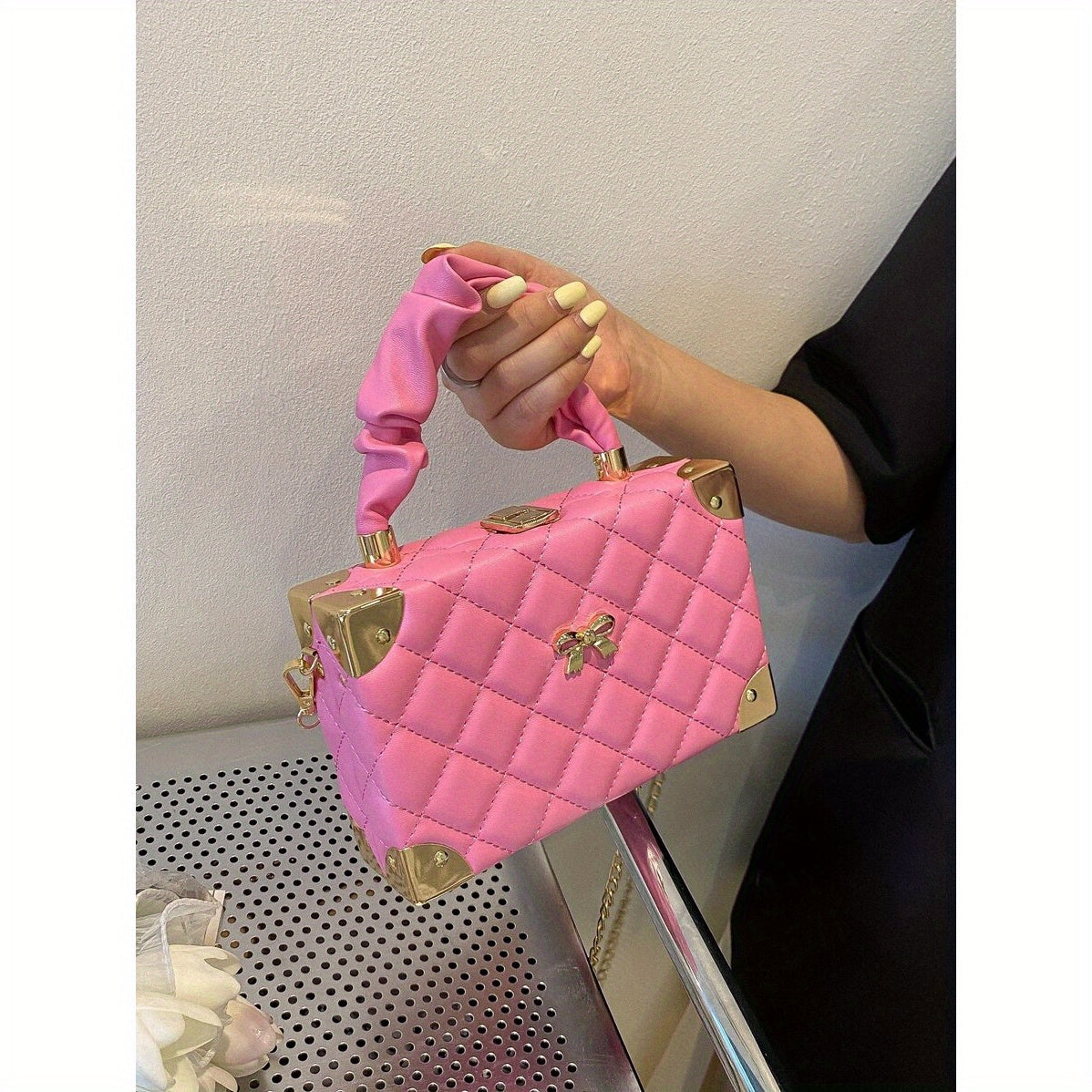 Quilted Cloud-Shaped Mini Box Bag with Bow Detail