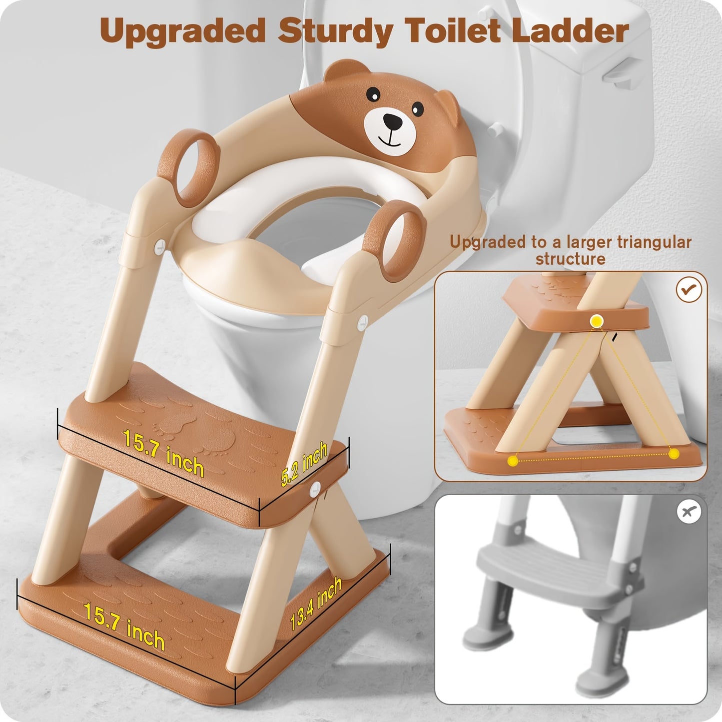Cute Bear 2 In 1 Adjustable Height Potty Training Toilet With Splash Guard And Non Slip Pad Step Stool Foldable For Easy Storage Ideal Baby Essential Gift