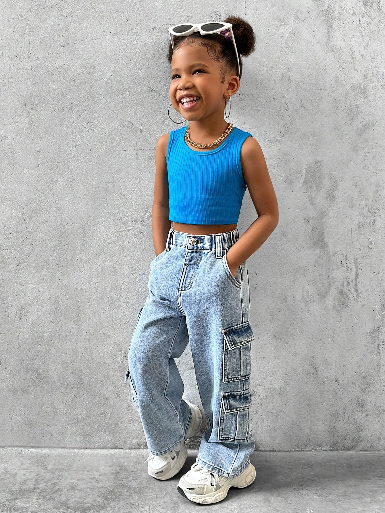 Girls New Fashionable Casual Baggy Jeans With Pockets