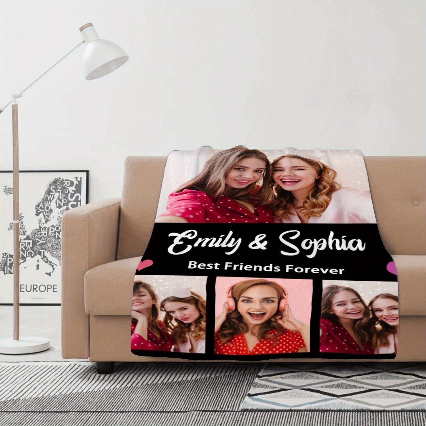 Personalized Photo Blanket for Best Friends Custom Milestone Gift with Photos Names Mid-Century Modern Premium Flannel 30x40 to 60x80 Made in USA