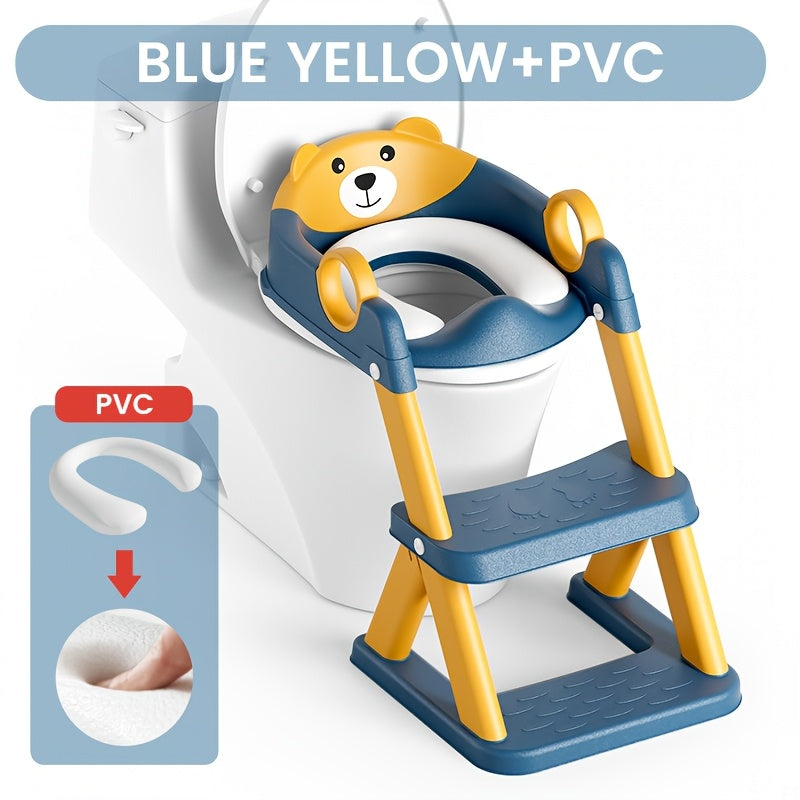 Cute Bear 2 In 1 Adjustable Height Potty Training Toilet With Splash Guard And Non Slip Pad Step Stool Foldable For Easy Storage Ideal Baby Essential Gift