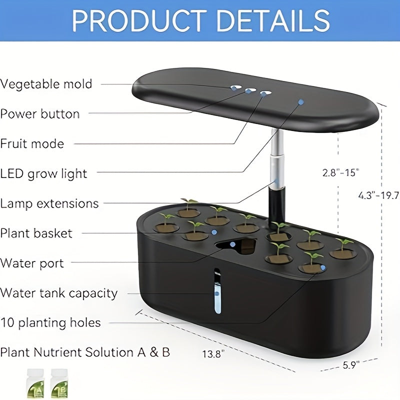 Hydroponics Growing System With 10 Pods And Nutrients 1 Gallon Water Tank Automatic Timer Height Adjustable Indoor Herb Garden Kit With Grow Lights And Quiet Water Pump