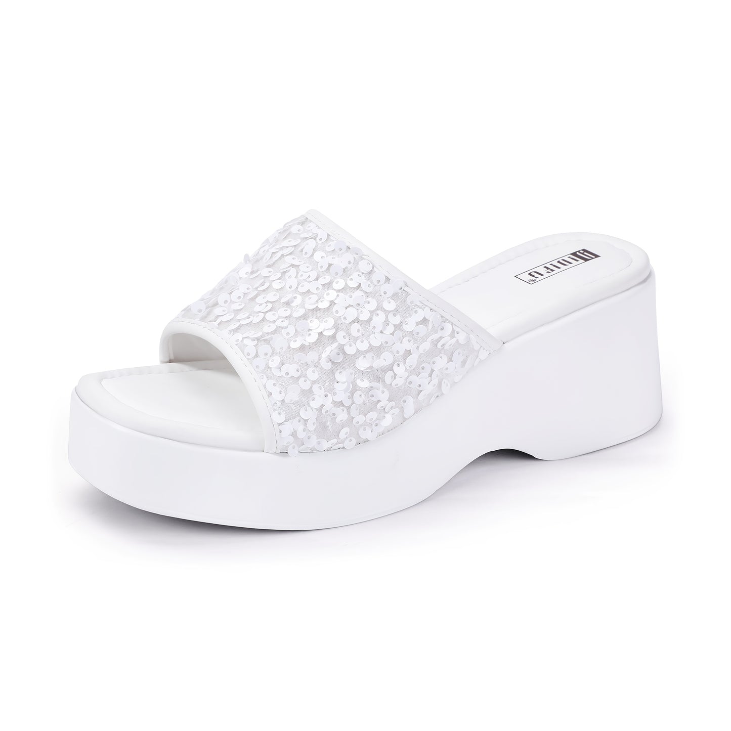 IN3 Platform Wedge Sandals for Women Sparkly Low Chunky Slides Summer Beach Cute Comfortable Slip On Wedges Square Open Toe Trendy Small Dressy Womens Sandals
