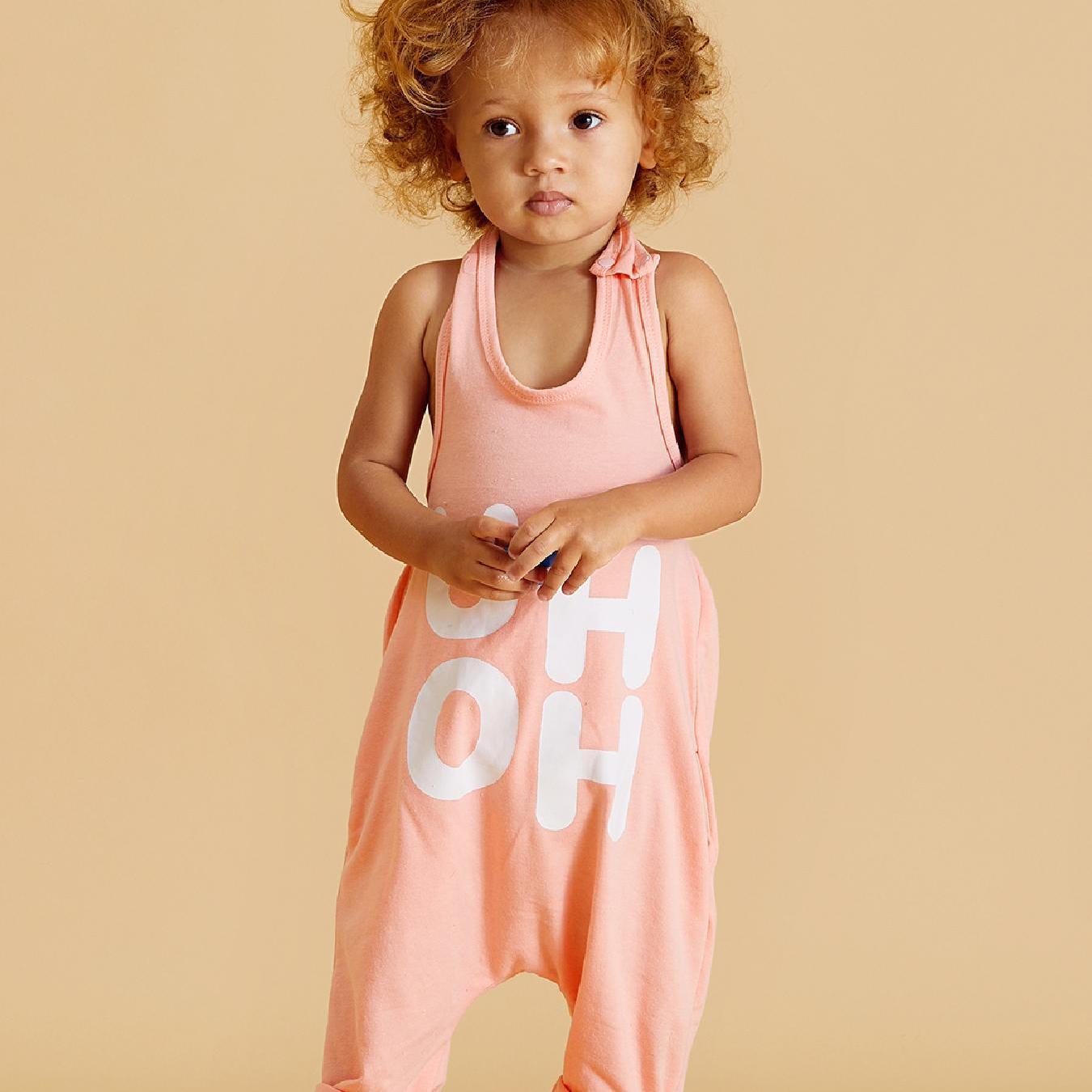 Stylish PatPat Baby Girl Boy Loose Letters Print Sleeveless Summer Backless Halter Jumpsuit for Outdoor Use