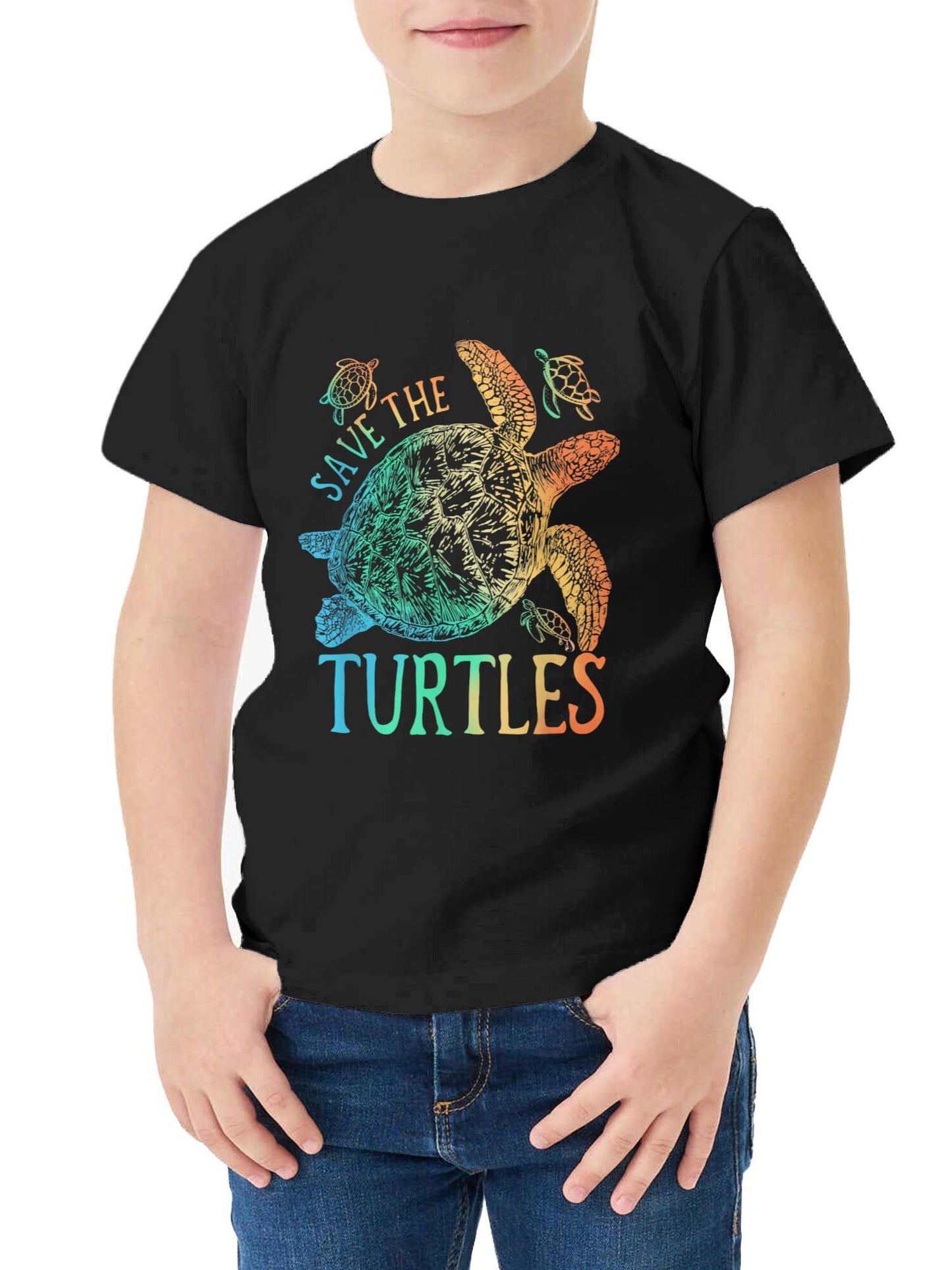 Save The Turtles Tie Dye Sea Turtle Graphic T Shirt For Kids 100 Percent Cotton Slim Fit Casual Round Neck Marine Life Awareness Top