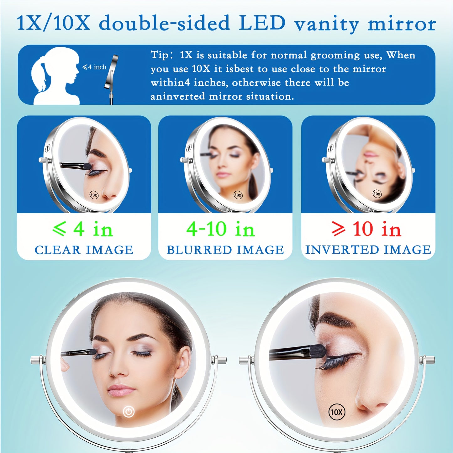 Lighted Rechargeable Vanity Mirror with Adjustable Height and Double Sided