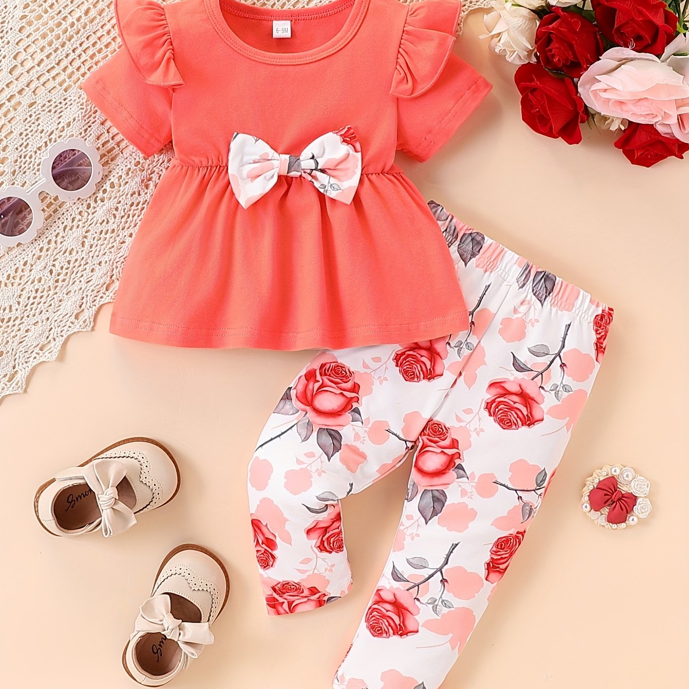 Toddler Summer Baby Girl Clothes Ruffle Short Sleeve T Shirt Floral Pants Headband 3 Pieces Newborn Infant Outfits for Outdoor Activities