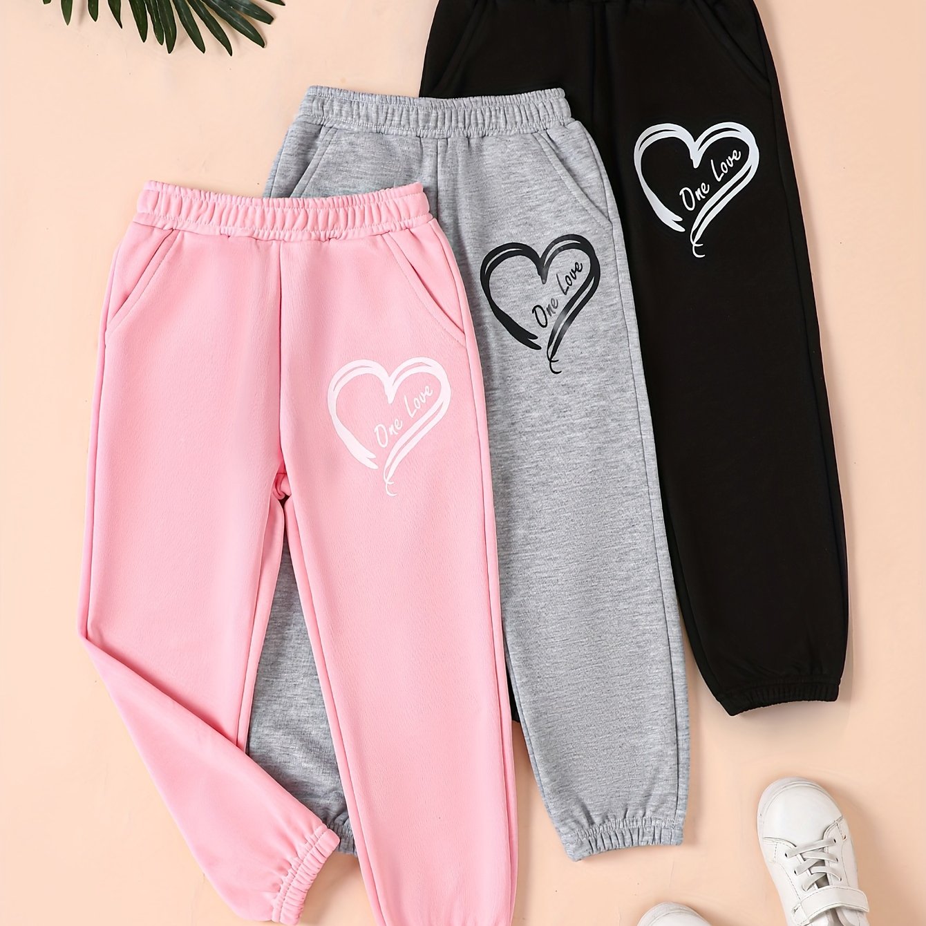 Girls Casual Heart Print Sports Pants for Outdoor Fun