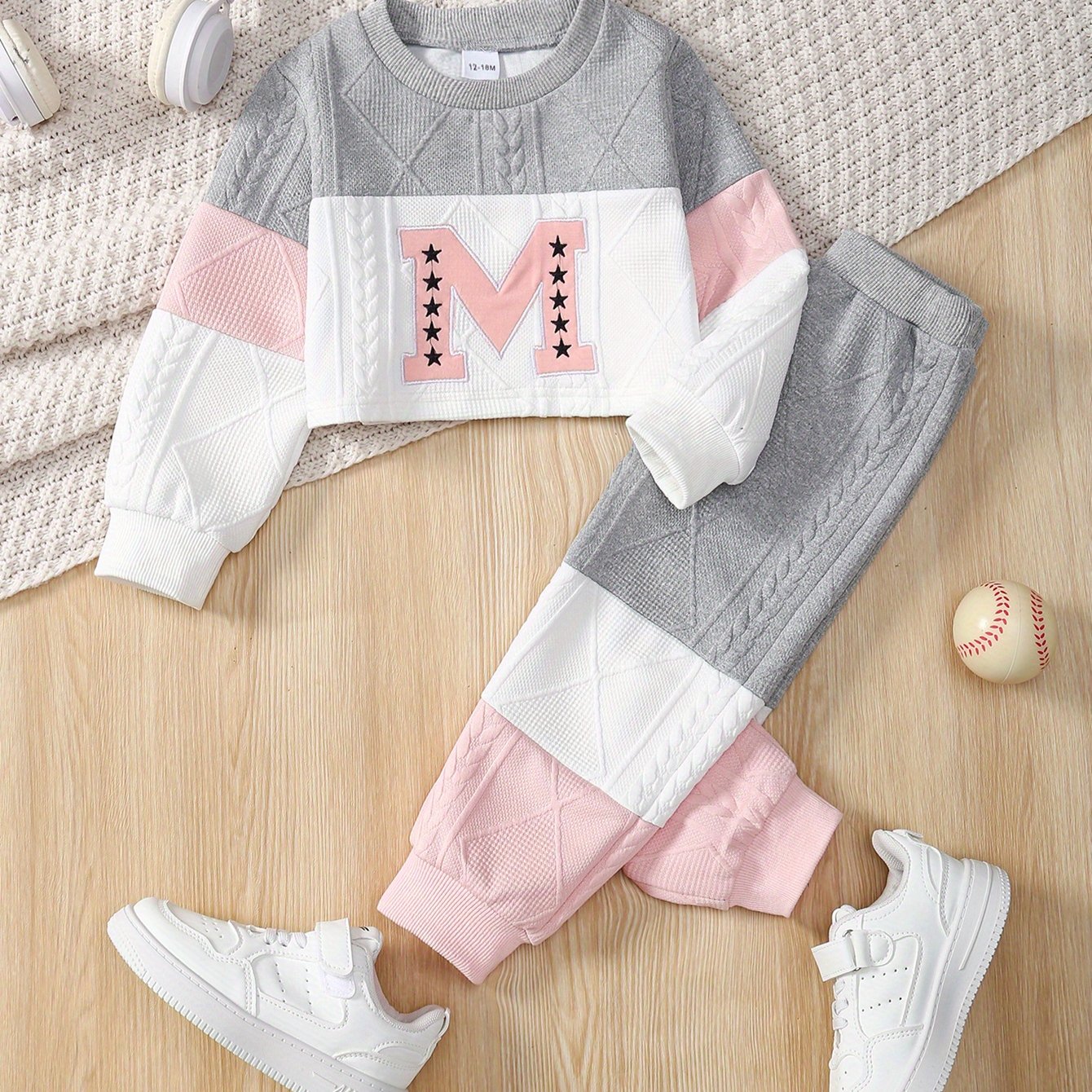 Toddler Girl Stylish Letter M Embroidered Outfit Set
