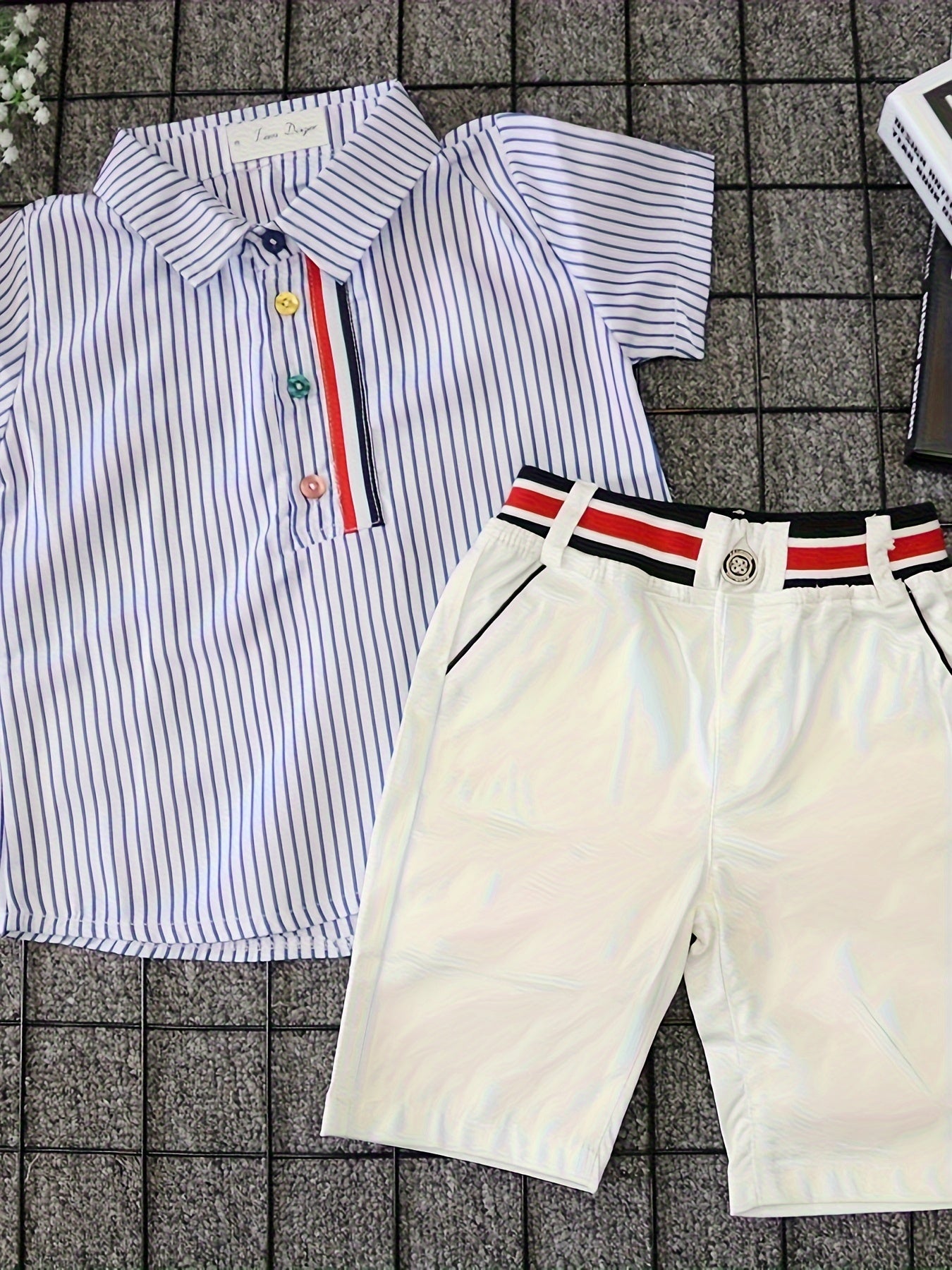 Boys Summer New European American Style Korean Short Sleeved Shirt Elastic Shorts Set Two Pieces