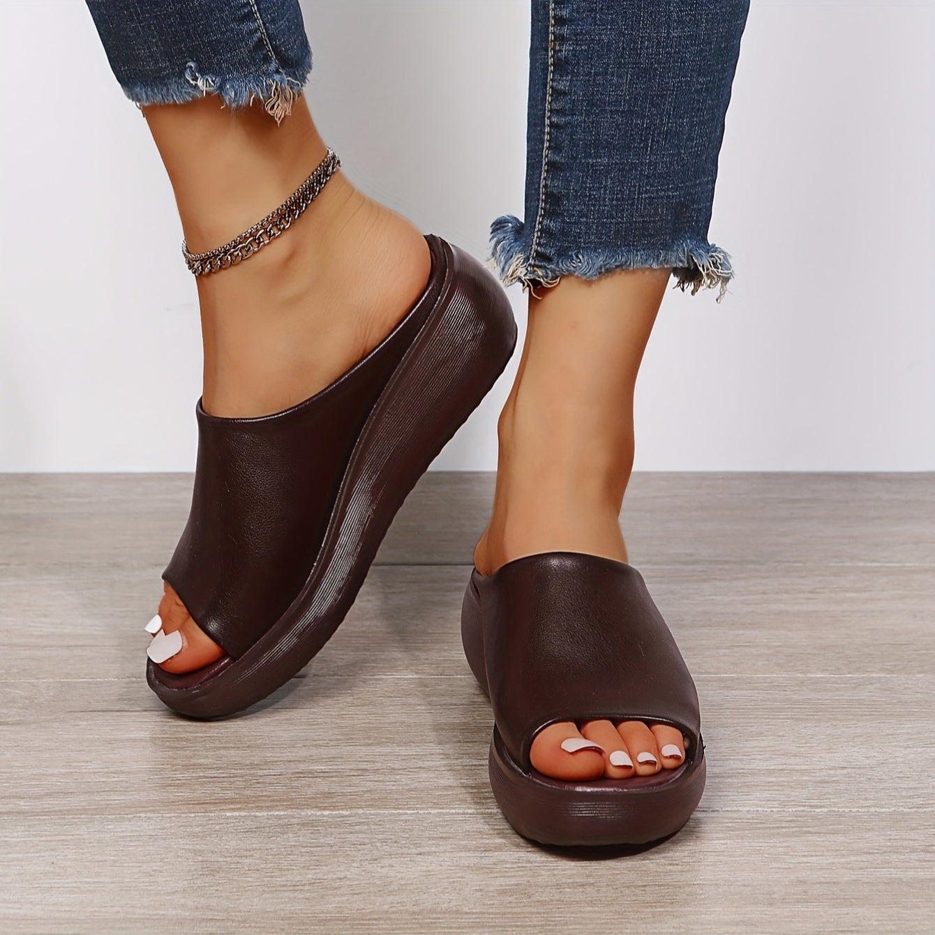 Womens Vintage Platform Sandals Brown Open Toe Strappy Back Thick Sole Summer Casual Footwear
