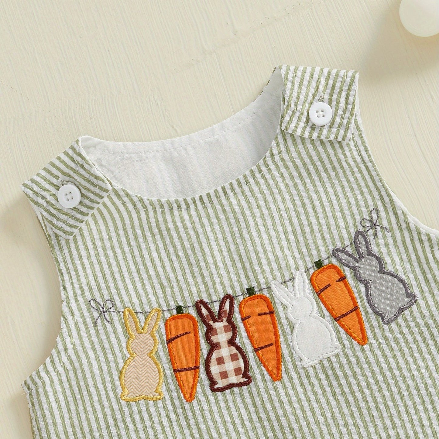 Toddler Girls Boys Overall Rompers Easter Clothes Rabbit Carrot Embroidered Sleeveless Baby Bodysuits Jumpsuits for Outdoor Fun