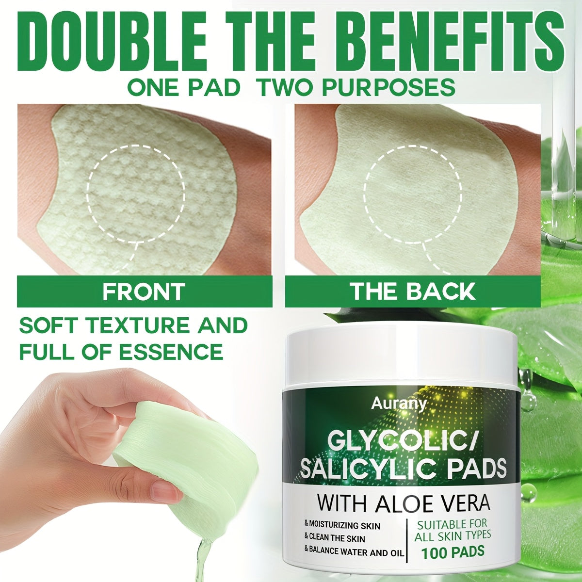 Aurany Glycolic and Salicylic Acid Moisturizing Facial Cleansing Pads
