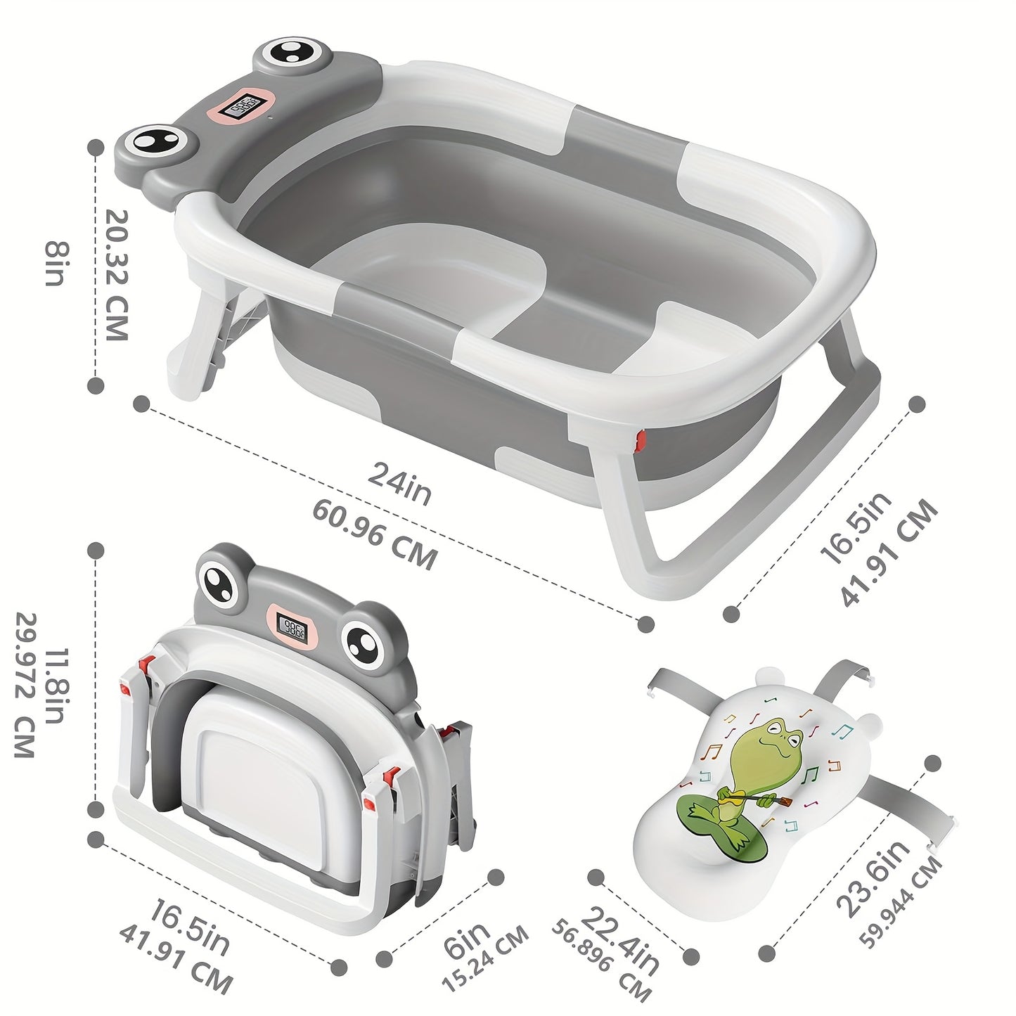 Foldable Bathtub for Youngsters with Soft Cushion and Thermometer