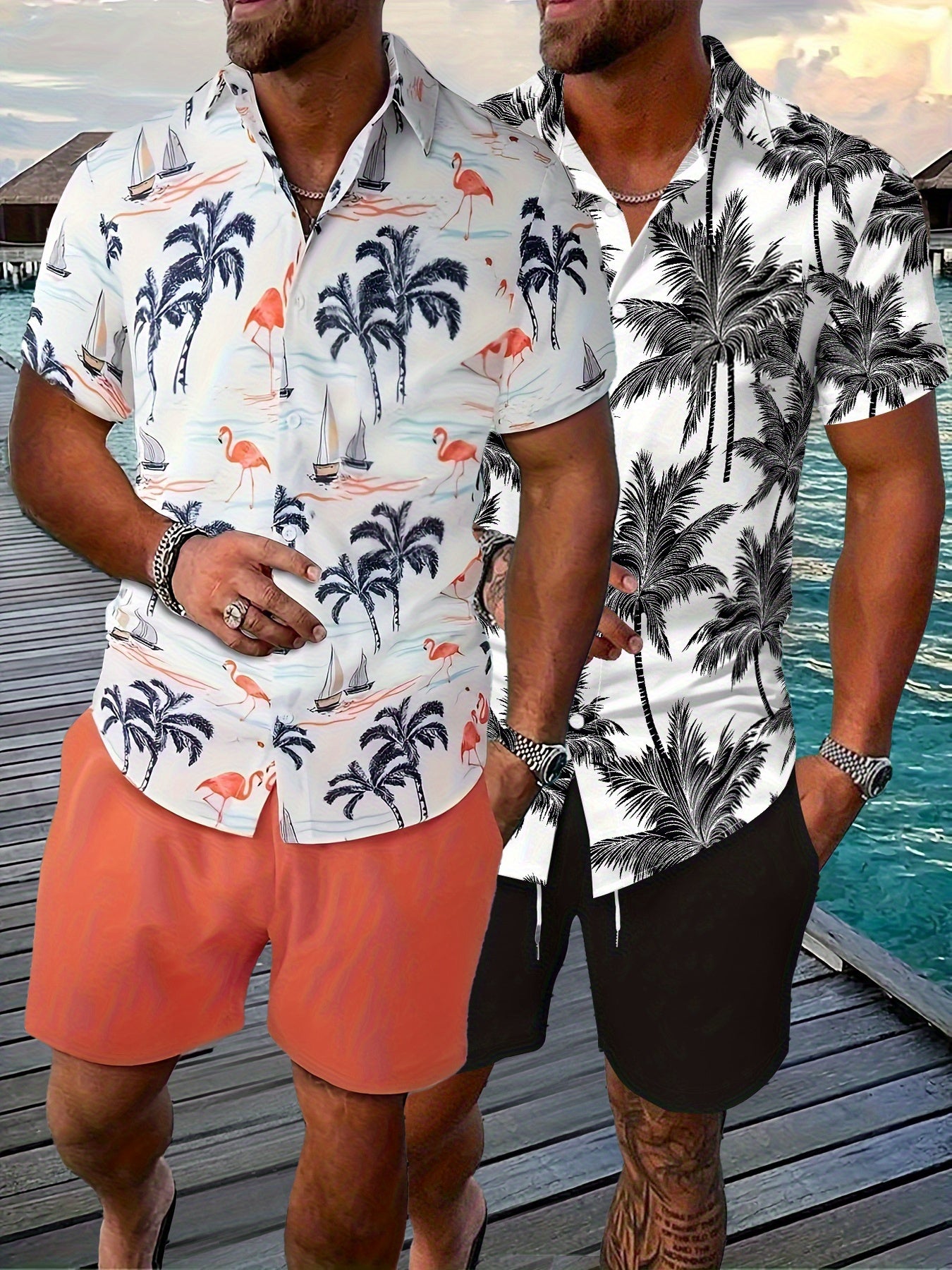 Men's Casual Shirt and Shorts Set for Weekend Relaxation