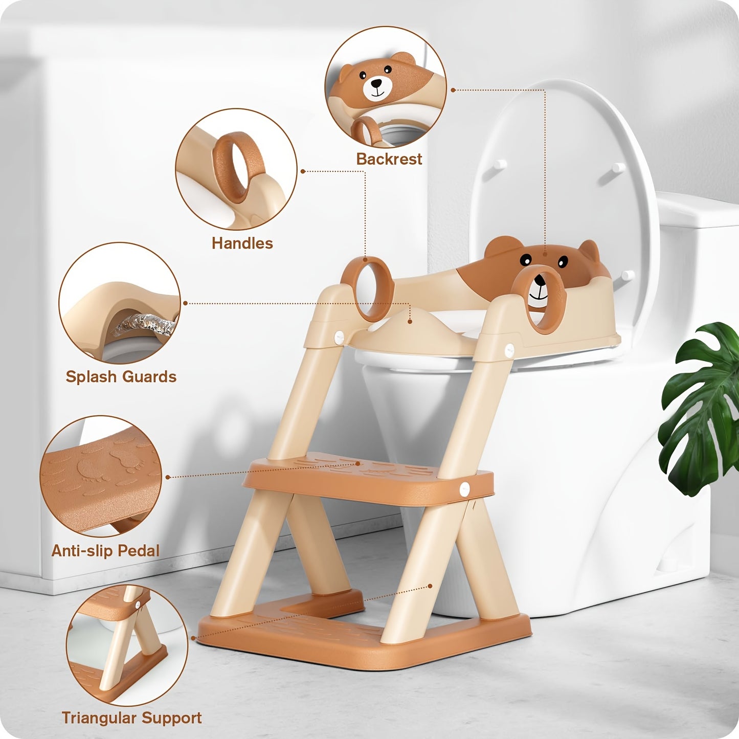 Cute Bear 2 In 1 Adjustable Height Potty Training Toilet With Splash Guard And Non Slip Pad Step Stool Foldable For Easy Storage Ideal Baby Essential Gift