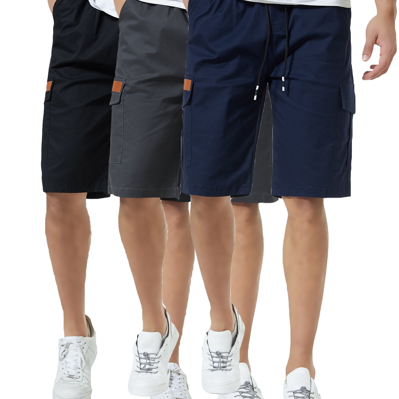 3 Pieces Boys Casual Cargo Shorts Multi Pocket Design Elastic Waist Durable Polyester Blend Ideal for Outdoor Activities Black Grey Navy Blue